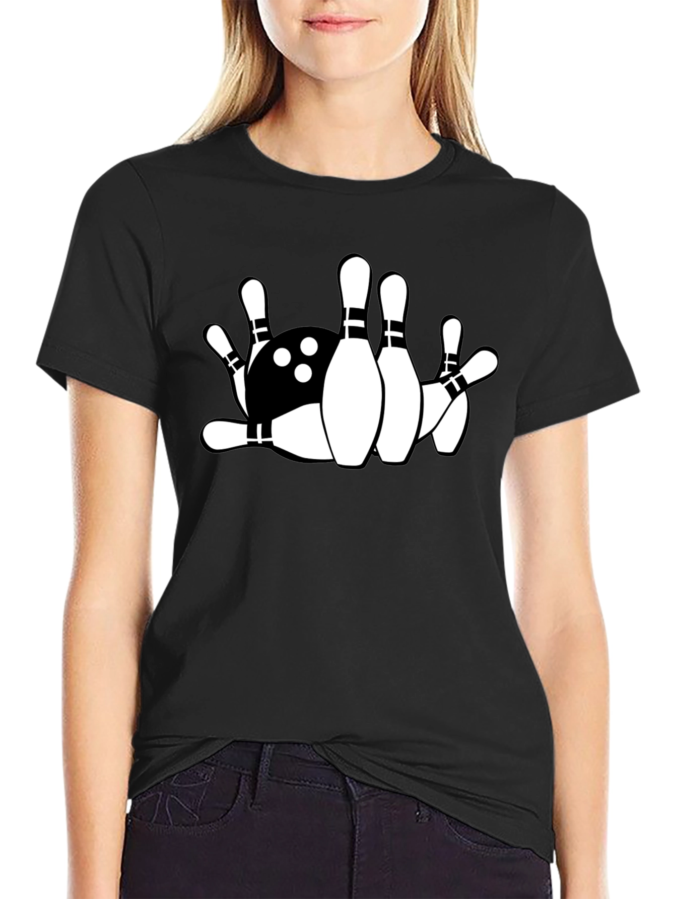 Black Bowling Strike T-Shirt - Classic Black Tee view 2