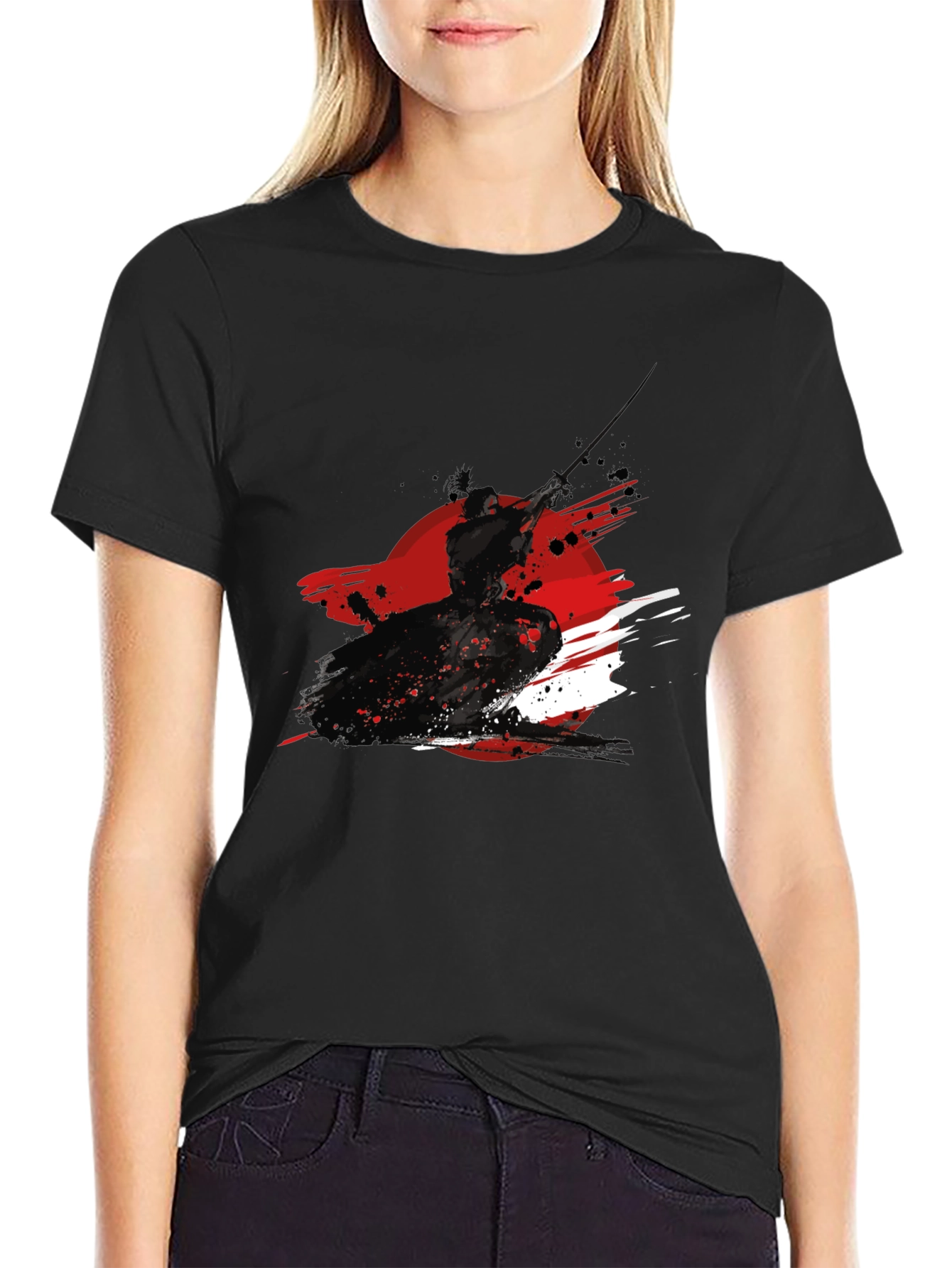 Black Samurai Ink Graphic Black T-Shirt view 2