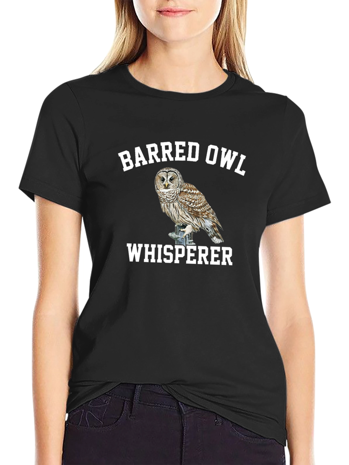 Black Barred Owl Whisperer Black T-Shirt view 2