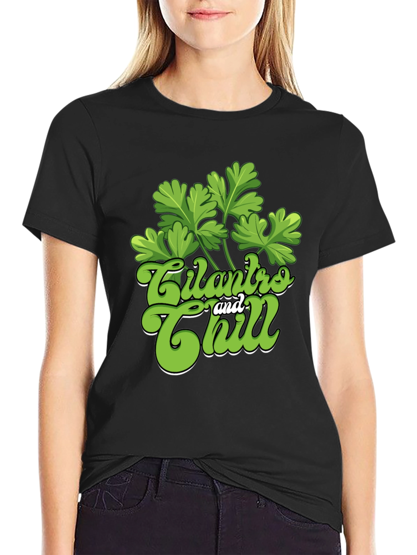 Black Cilantro and Chill Graphic T-Shirt, Black view 2