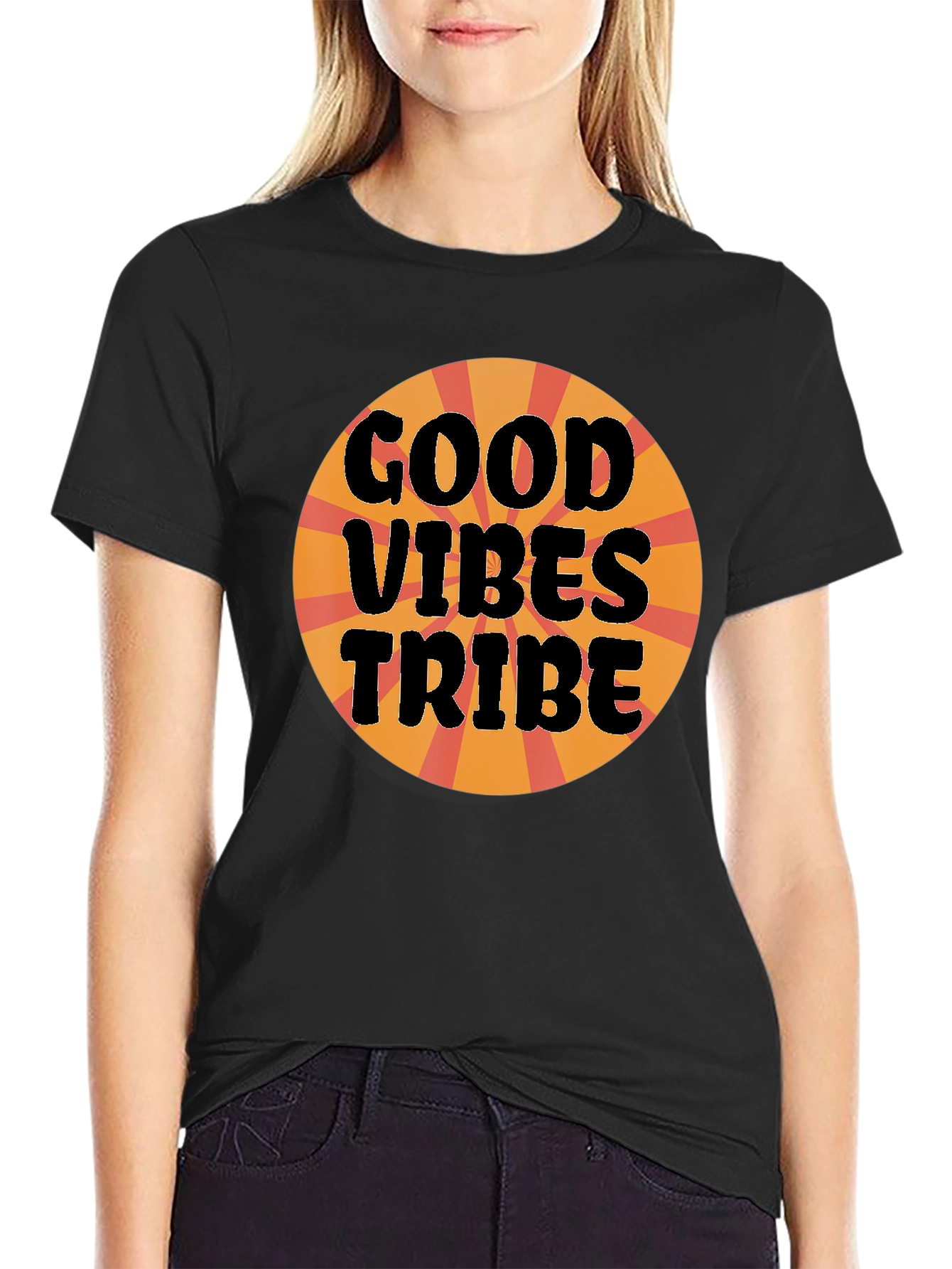 Black Good Vibes Tribe Graphic Tee - Black Cotton T-Shirt view 2