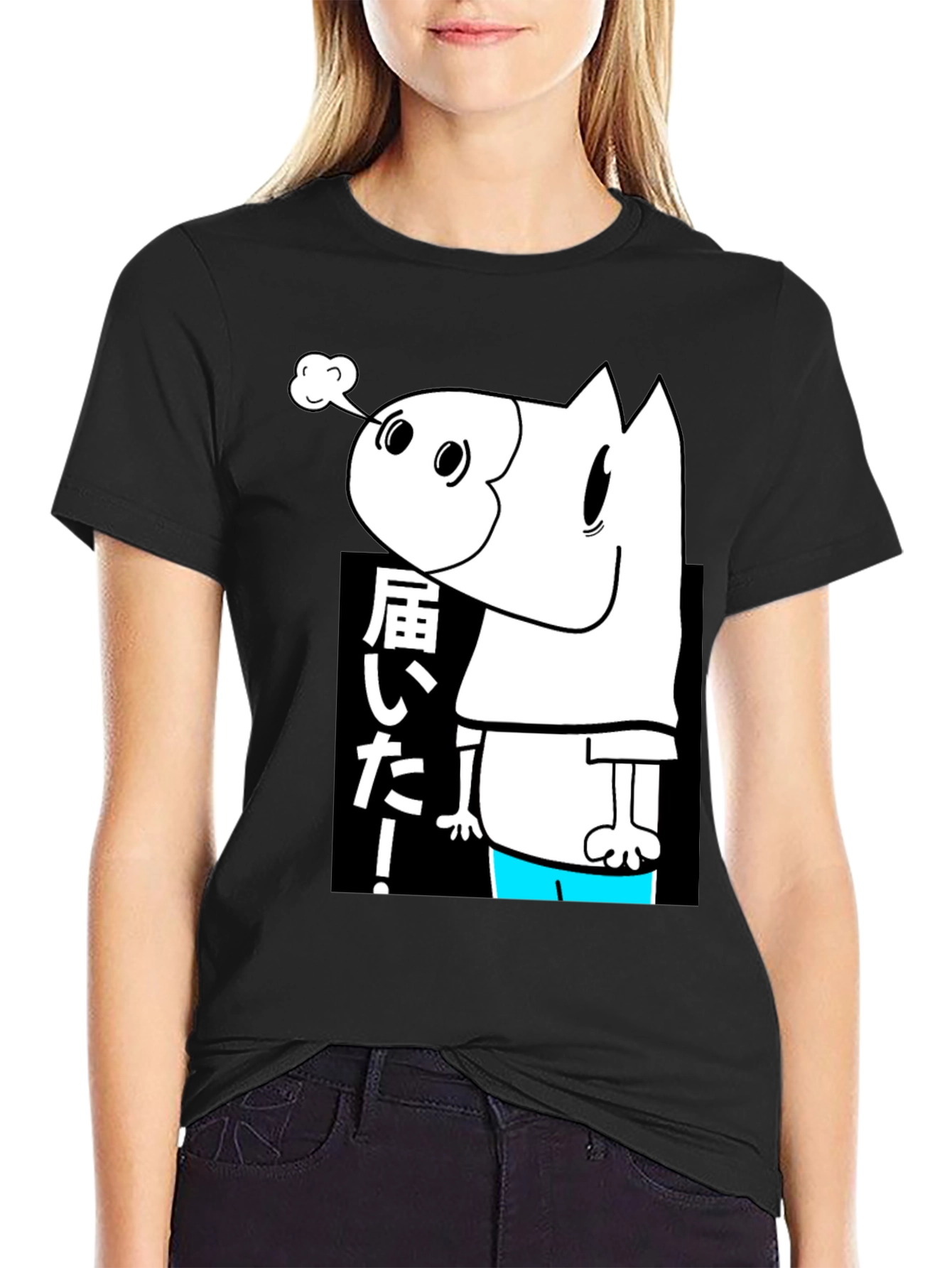 Black Men's Black T-Shirt with Cartoon Graphic view 2