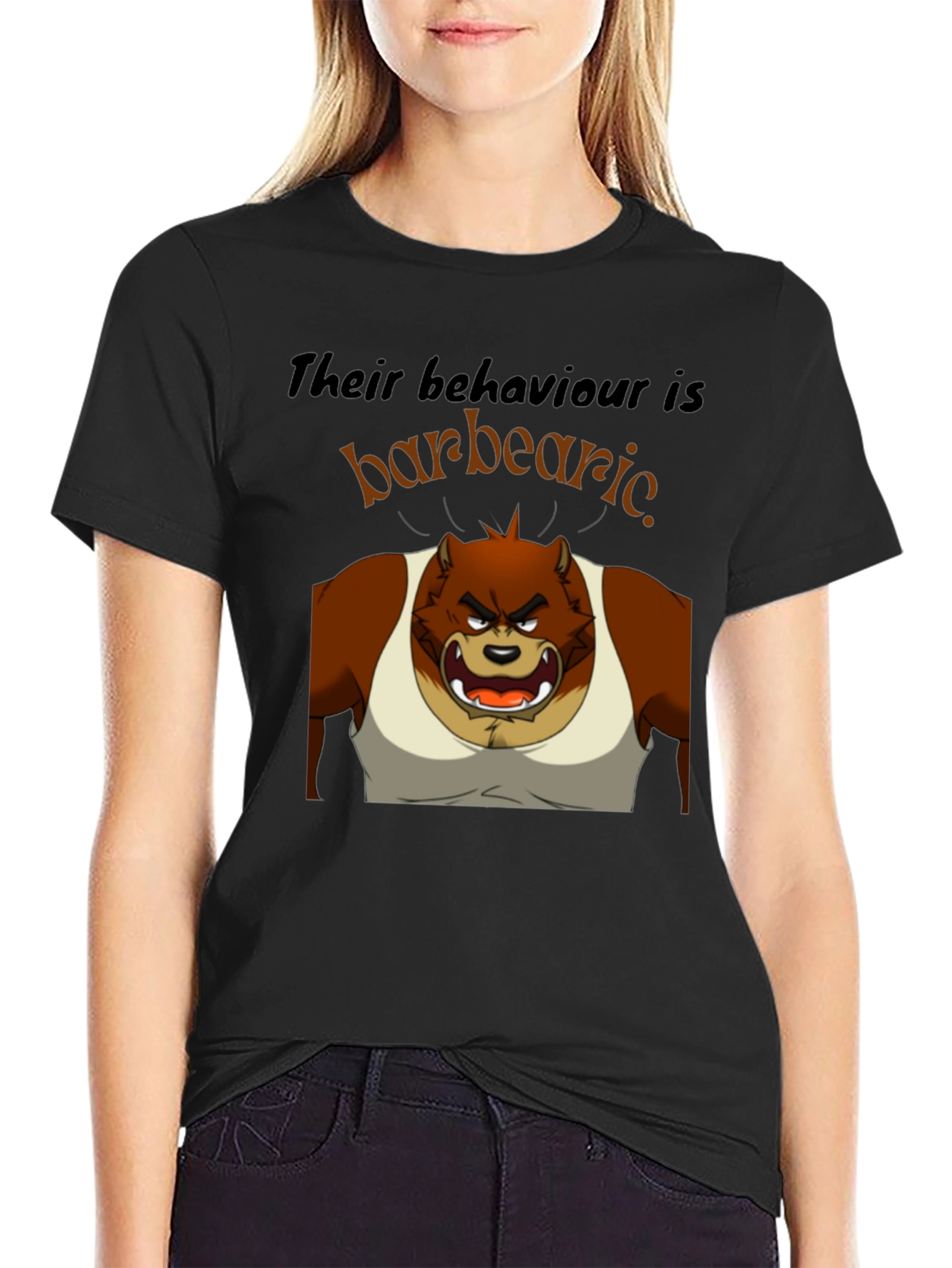 Black Barbearic Cartoon Bear T-Shirt view 2