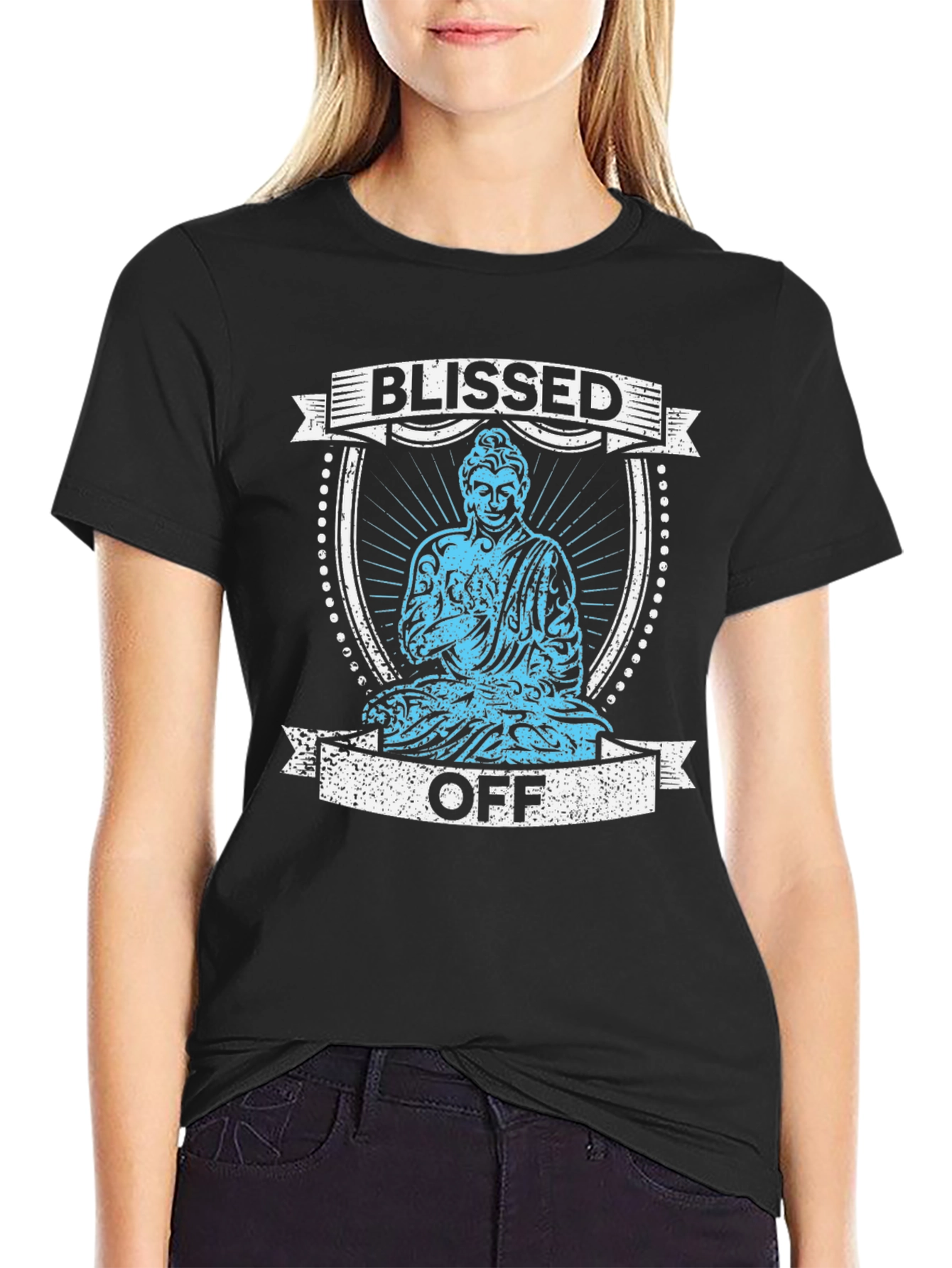 Black Blissed Off Buddha Graphic T-Shirt - Black view 2