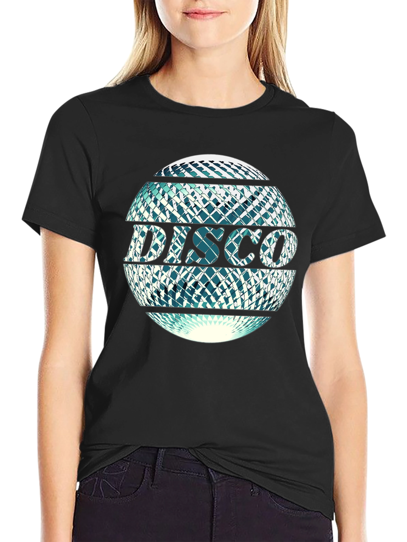 Black Retro Disco Ball T-Shirt - Vintage Style Party Tee view 2