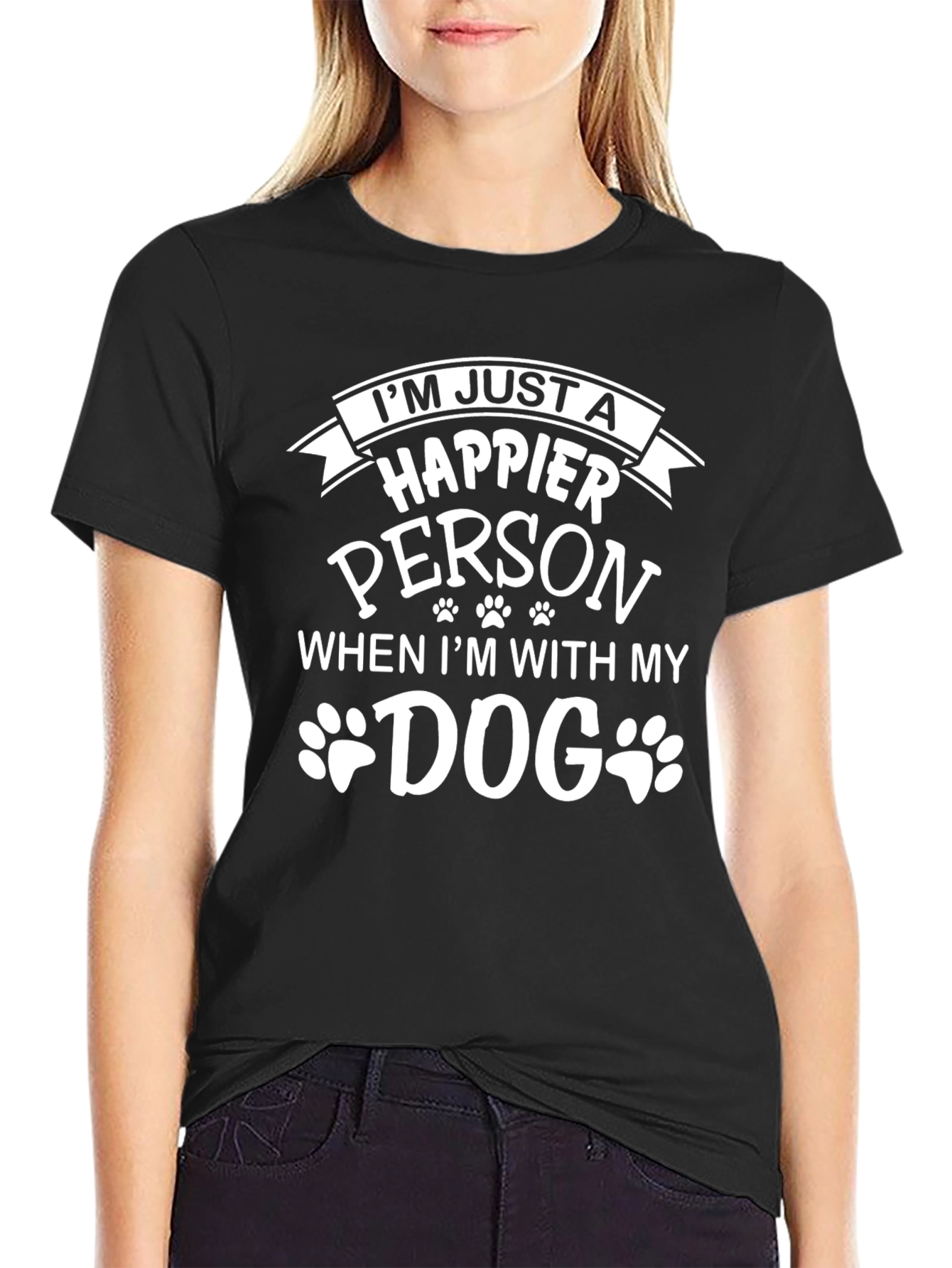 Black Happier Person Dog Lover Black T-Shirt view 2