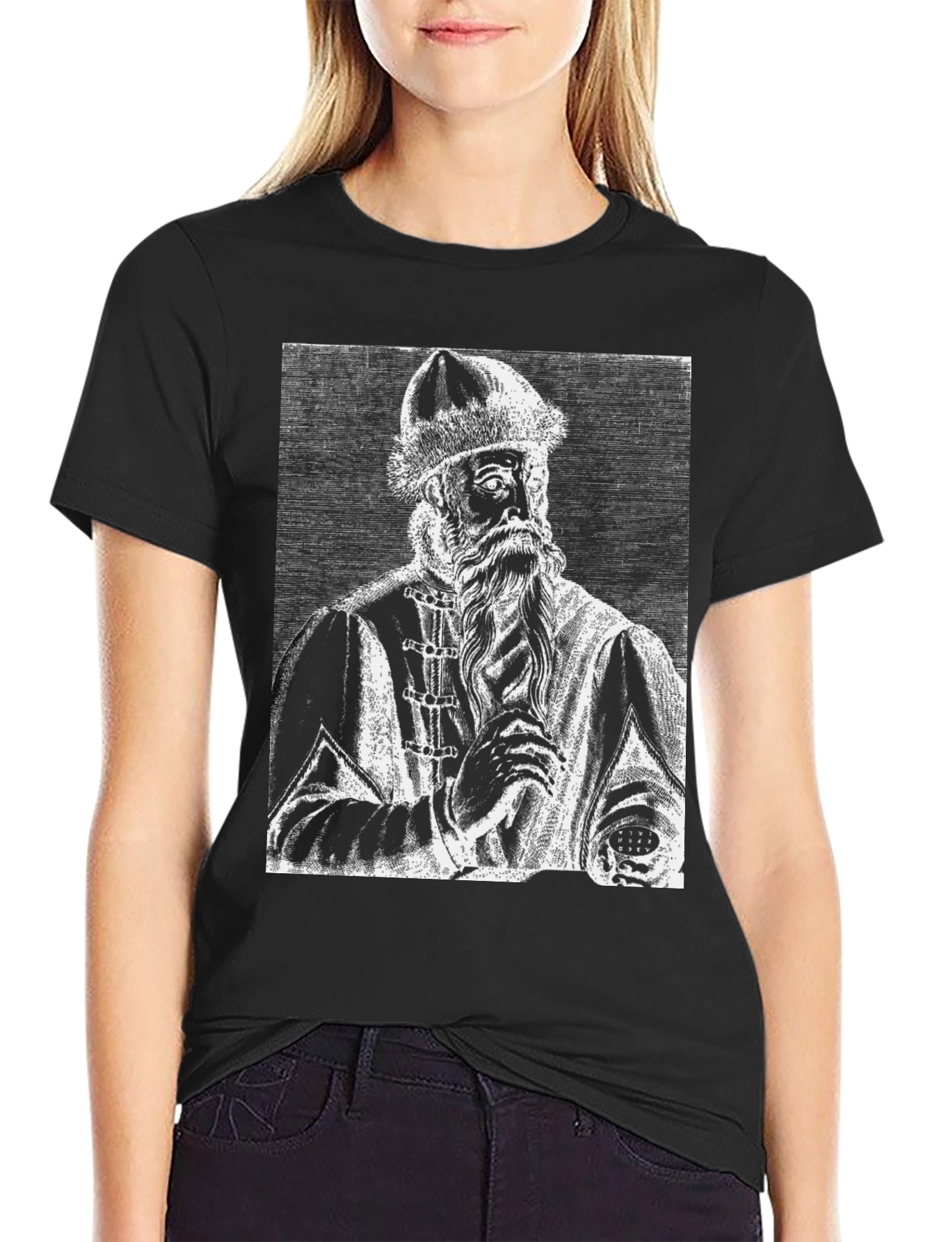 Black Vintage Portrait Graphic T-Shirt view 2