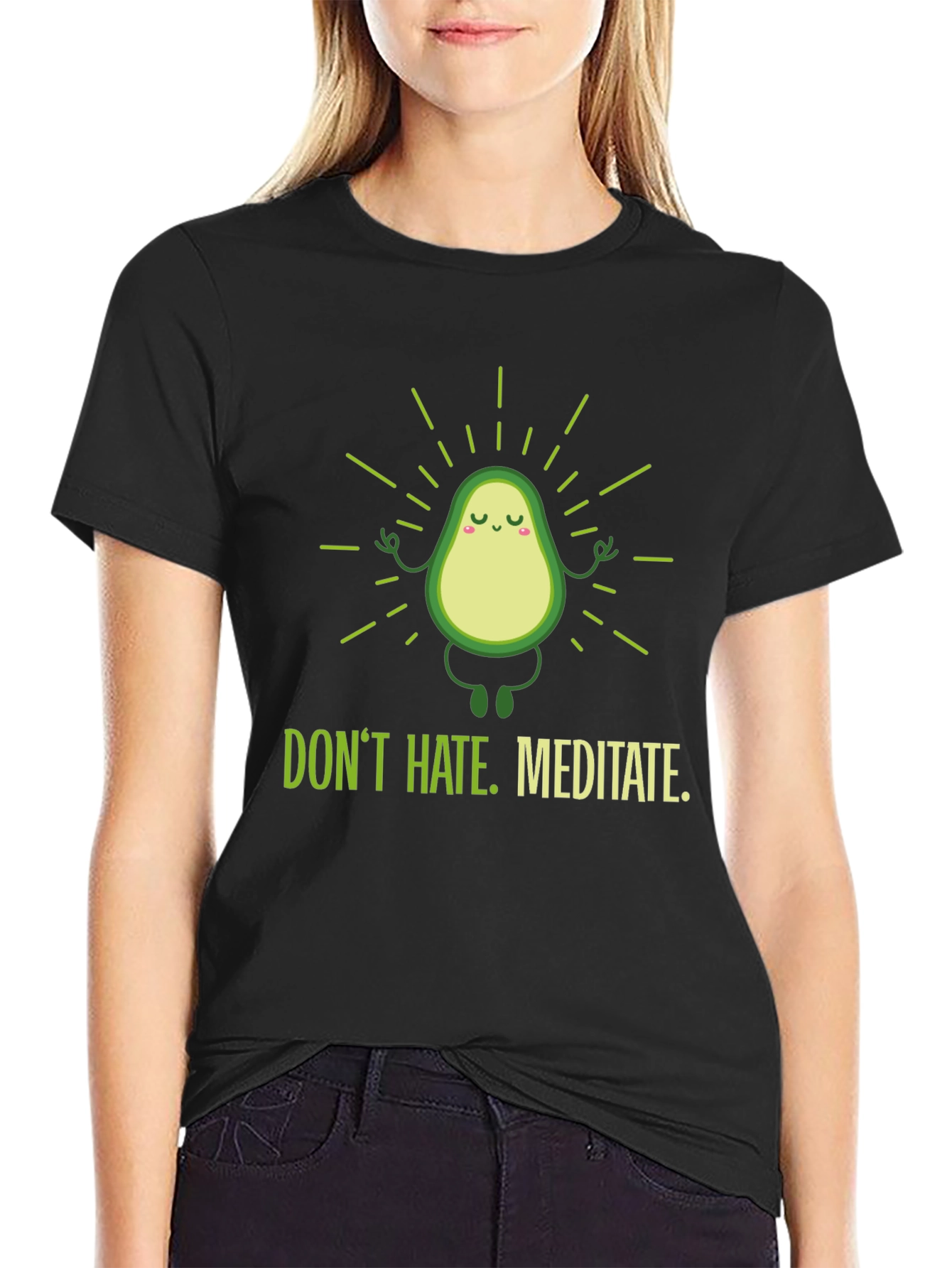 Black Meditating Avocado Graphic T-Shirt view 2