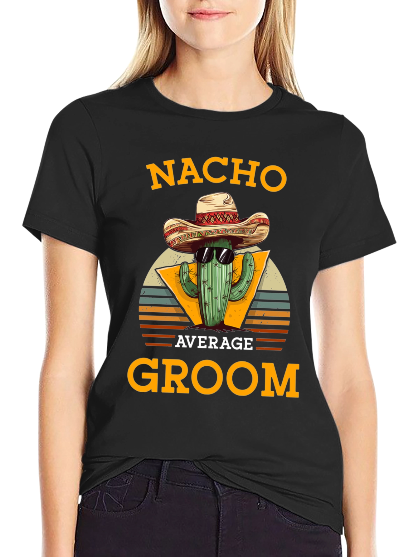 Black Nacho Average Groom Cactus Graphic Tee view 2