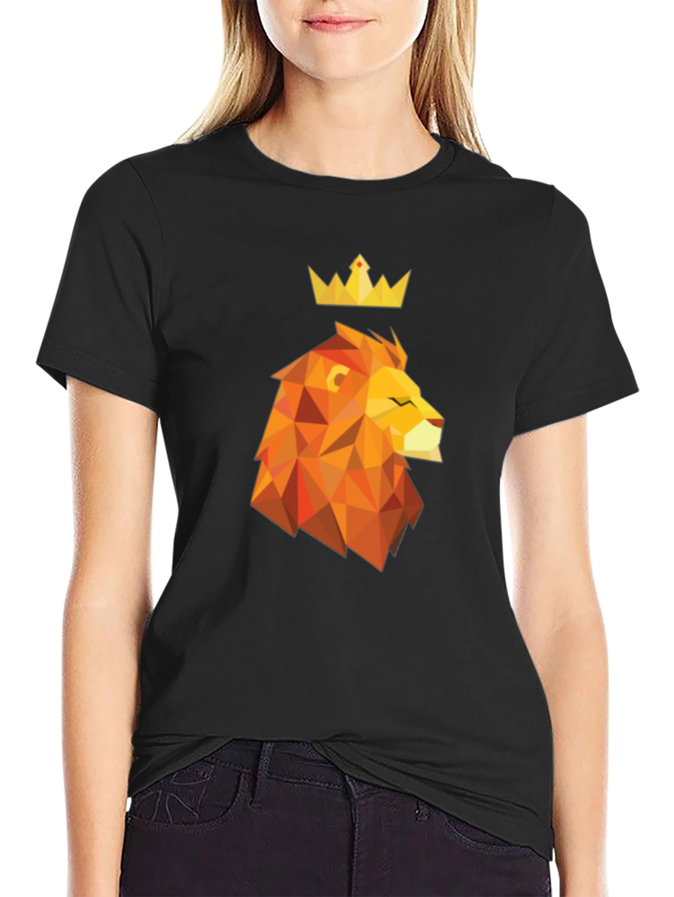 Black Geometric Lion King Graphic Tee - Stylish Men's Black T-Shirt view 2