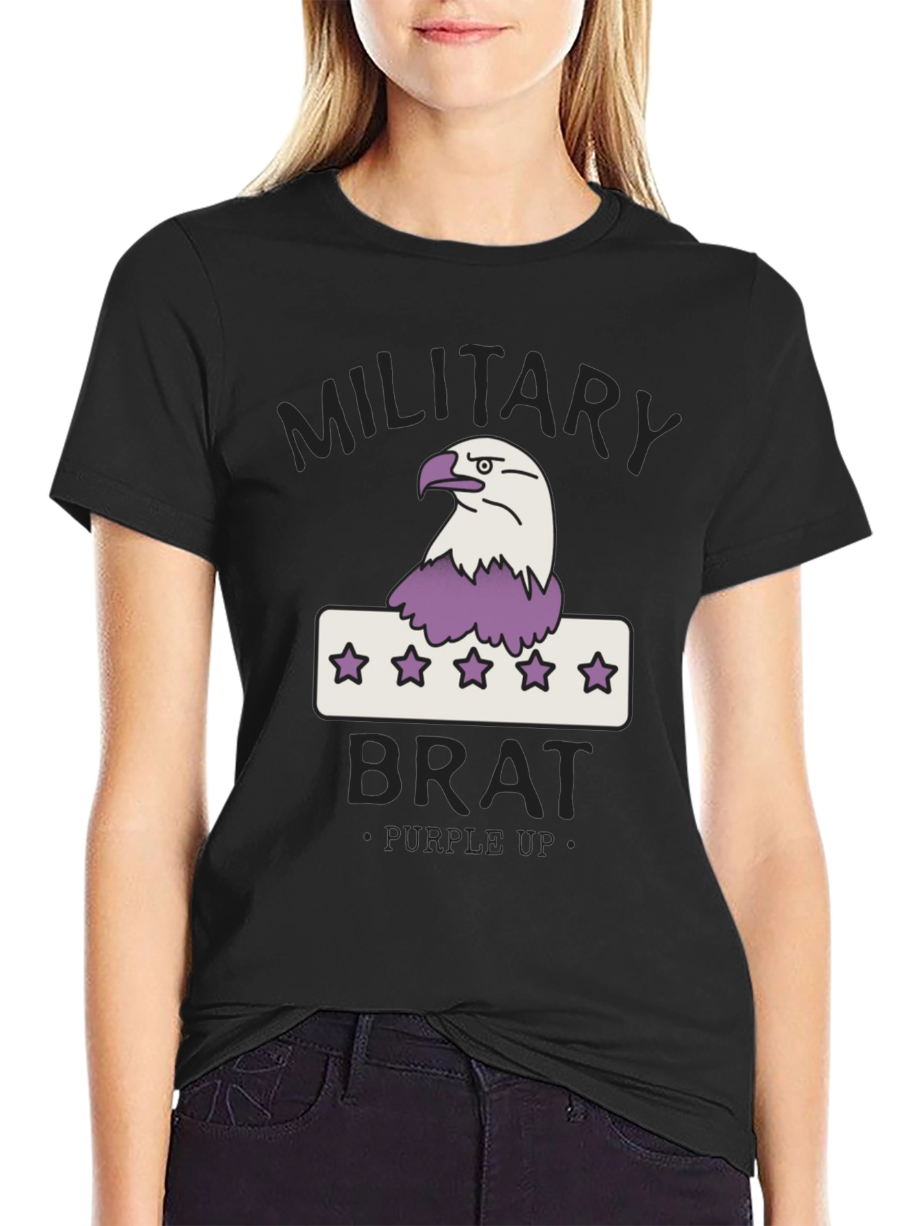 Black Military Brat T-Shirt - Purple Up view 2