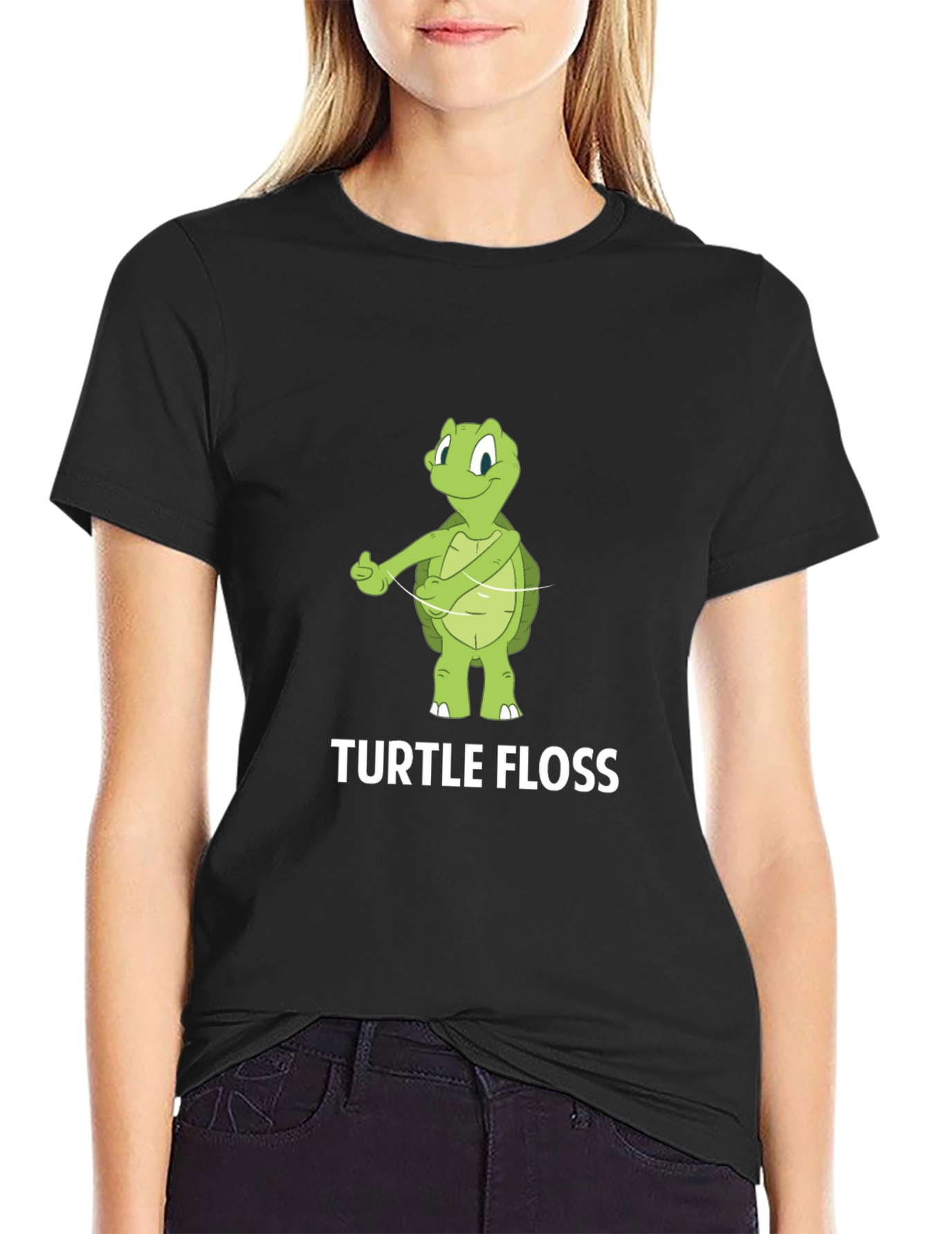 Black Turtle Floss T-Shirt - Funny Dental Hygiene Tee view 2