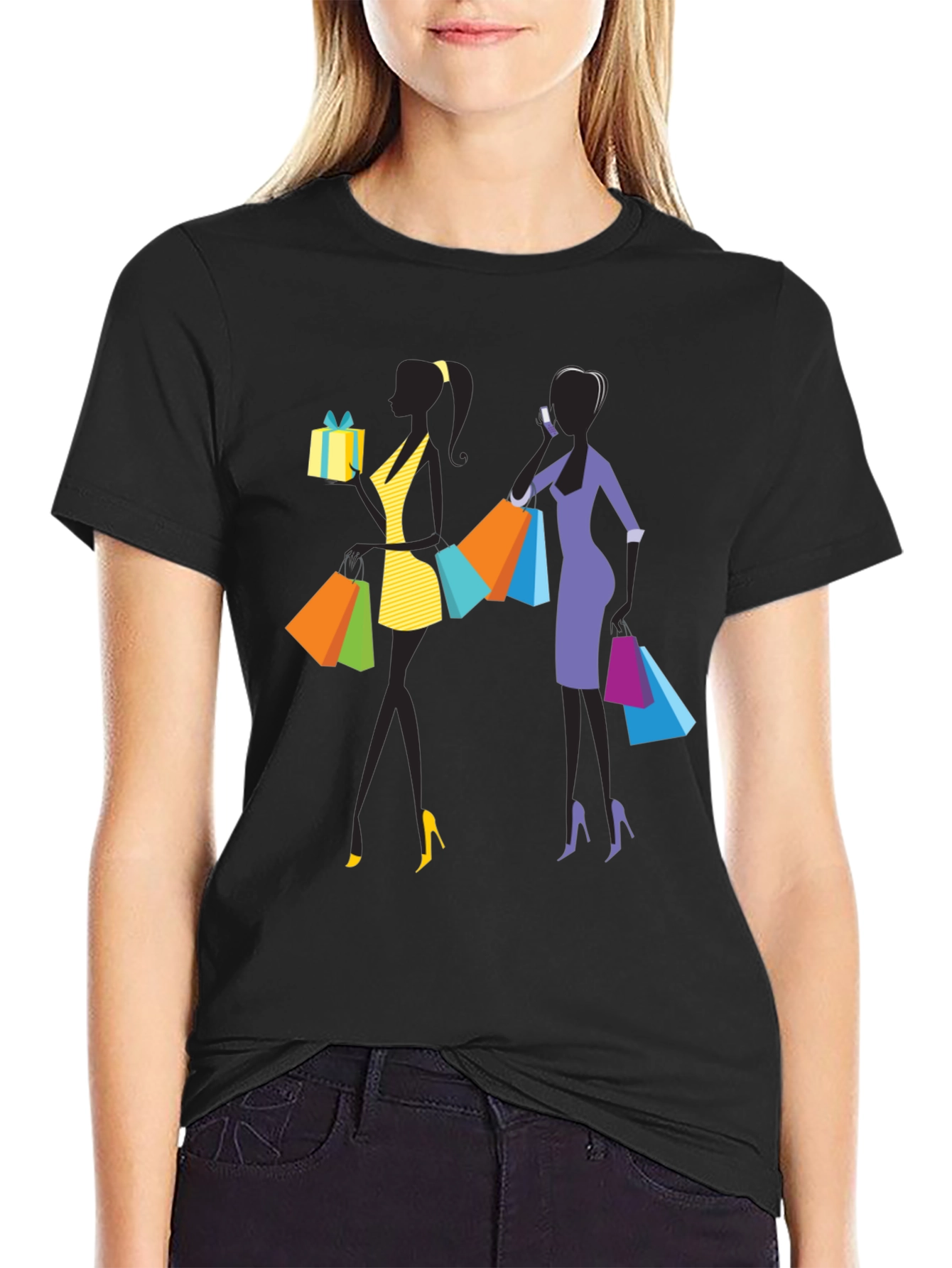 Black Stylish Shopping Women Graphic T-Shirt view 2