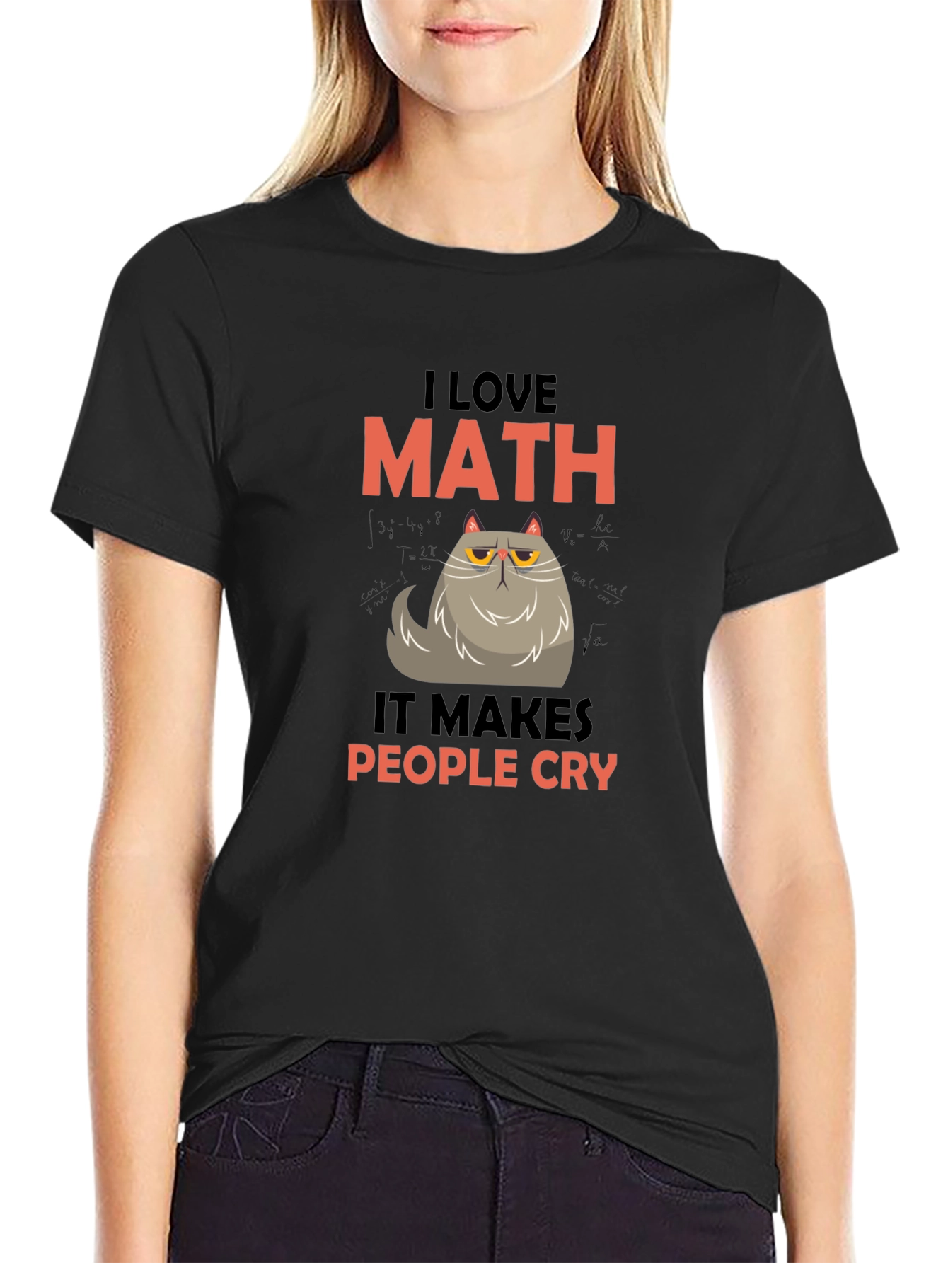 Black I Love Math Funny Cat Graphic T-Shirt view 2