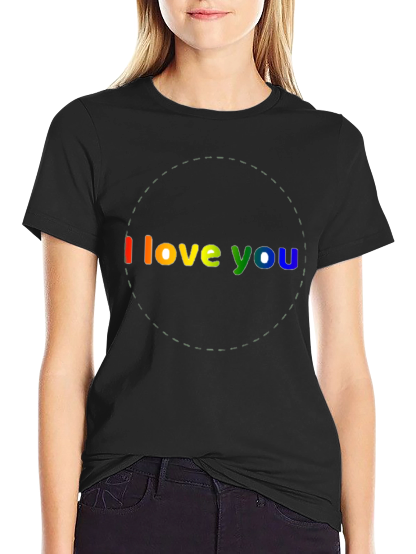 Black I Love You Rainbow Graphic Black T-Shirt view 2
