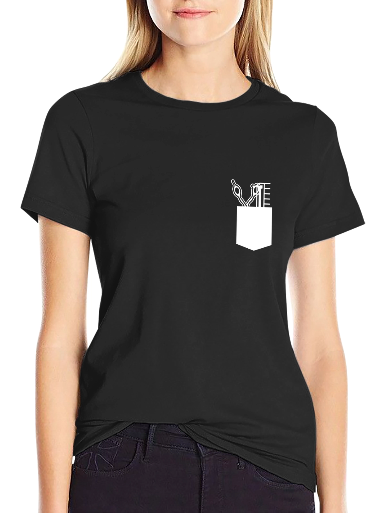 Black Stylish Barber Pocket Print T-Shirt view 2