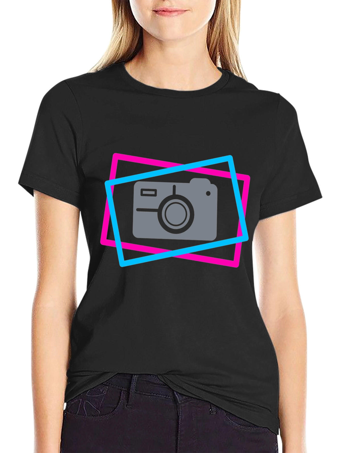 Black Retro Camera Graphic Tee - Cool Photographer T-Shirt view 2