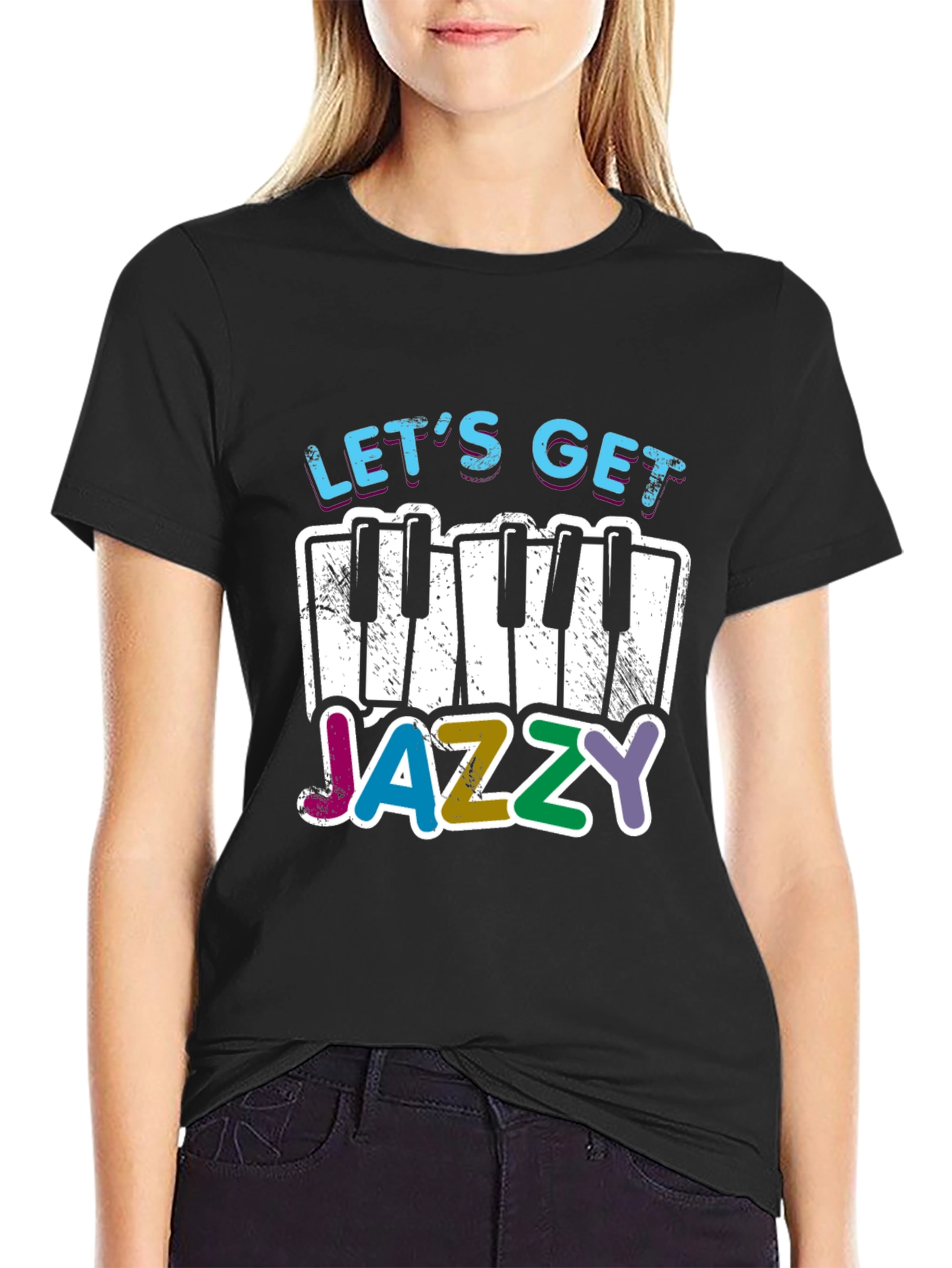 Black Let's Get Jazzy T-Shirt - Music Lover Tee view 2
