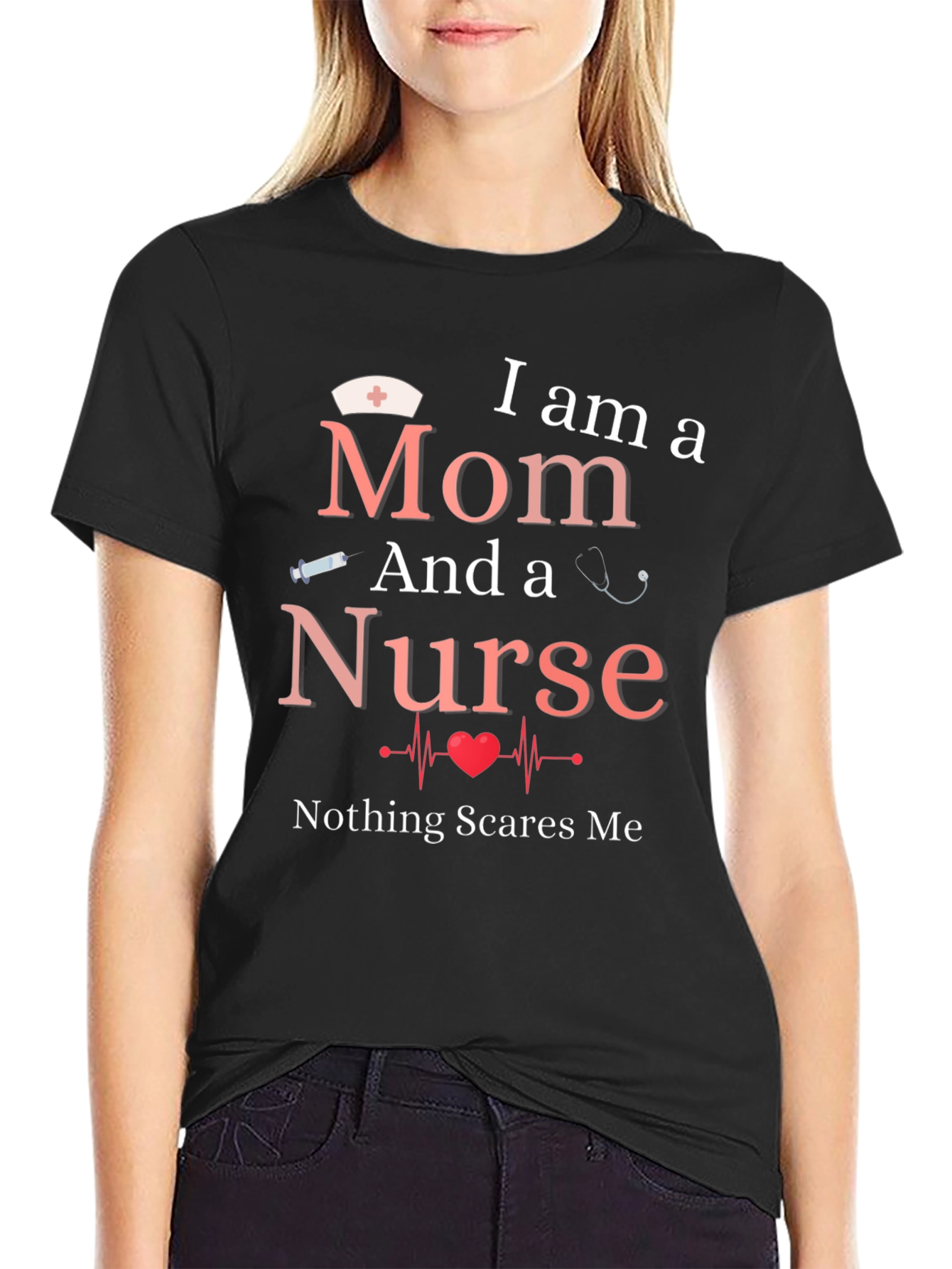 Black Mom and Nurse T-Shirt - Nothing Scares Me! view 2