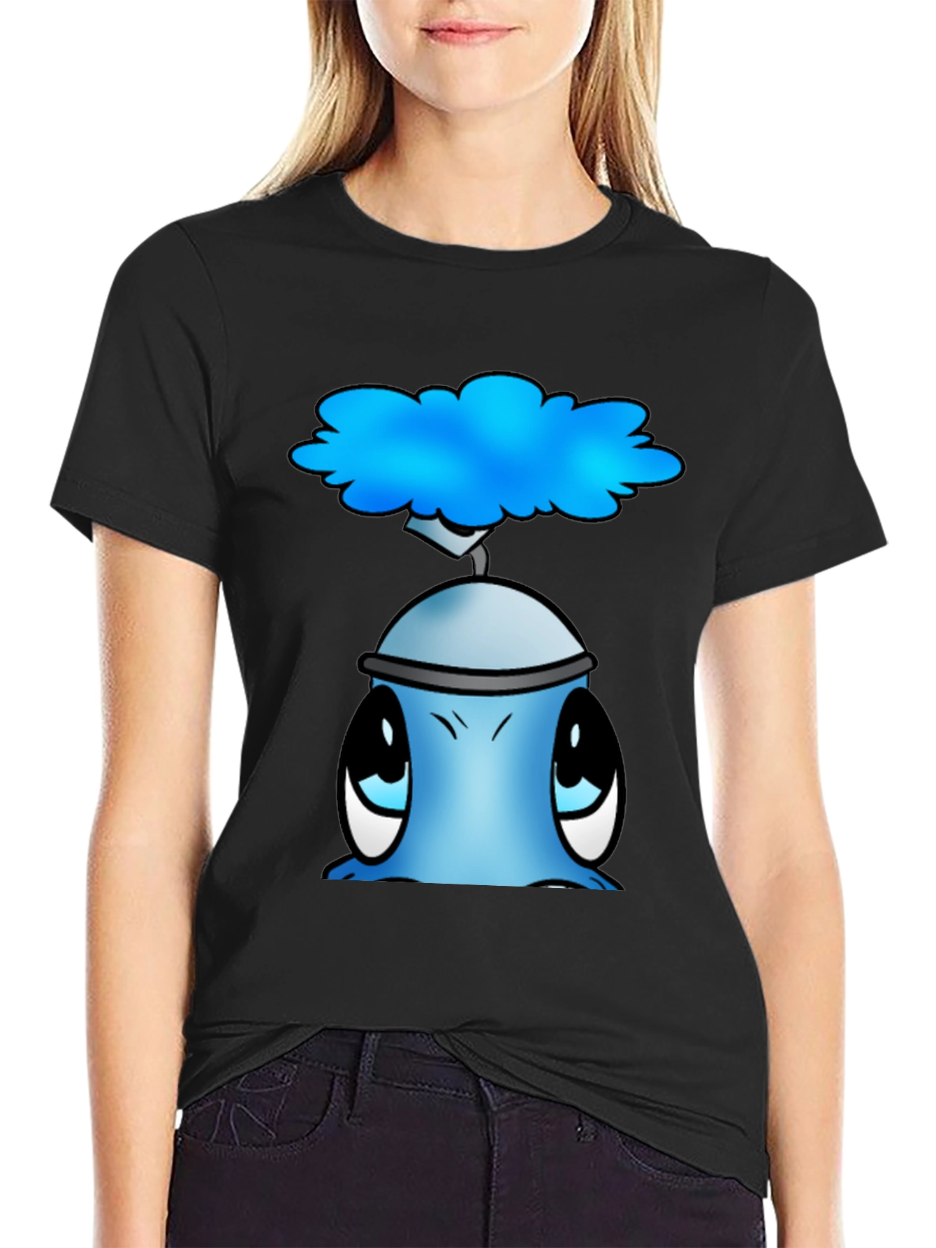 Black Cute Blue Alien Graphic T-Shirt view 2