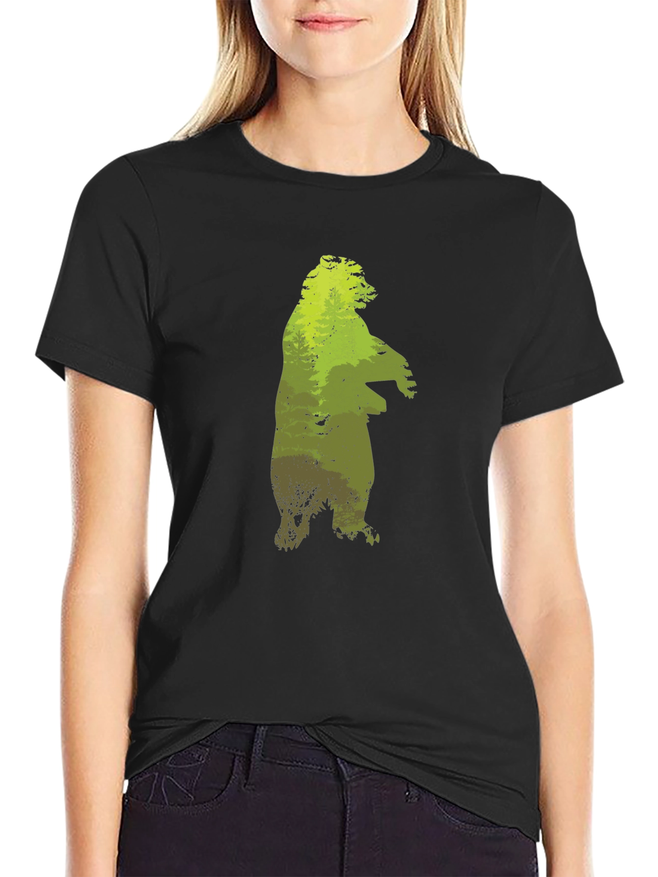 Black Nature Bear Graphic T-Shirt view 2