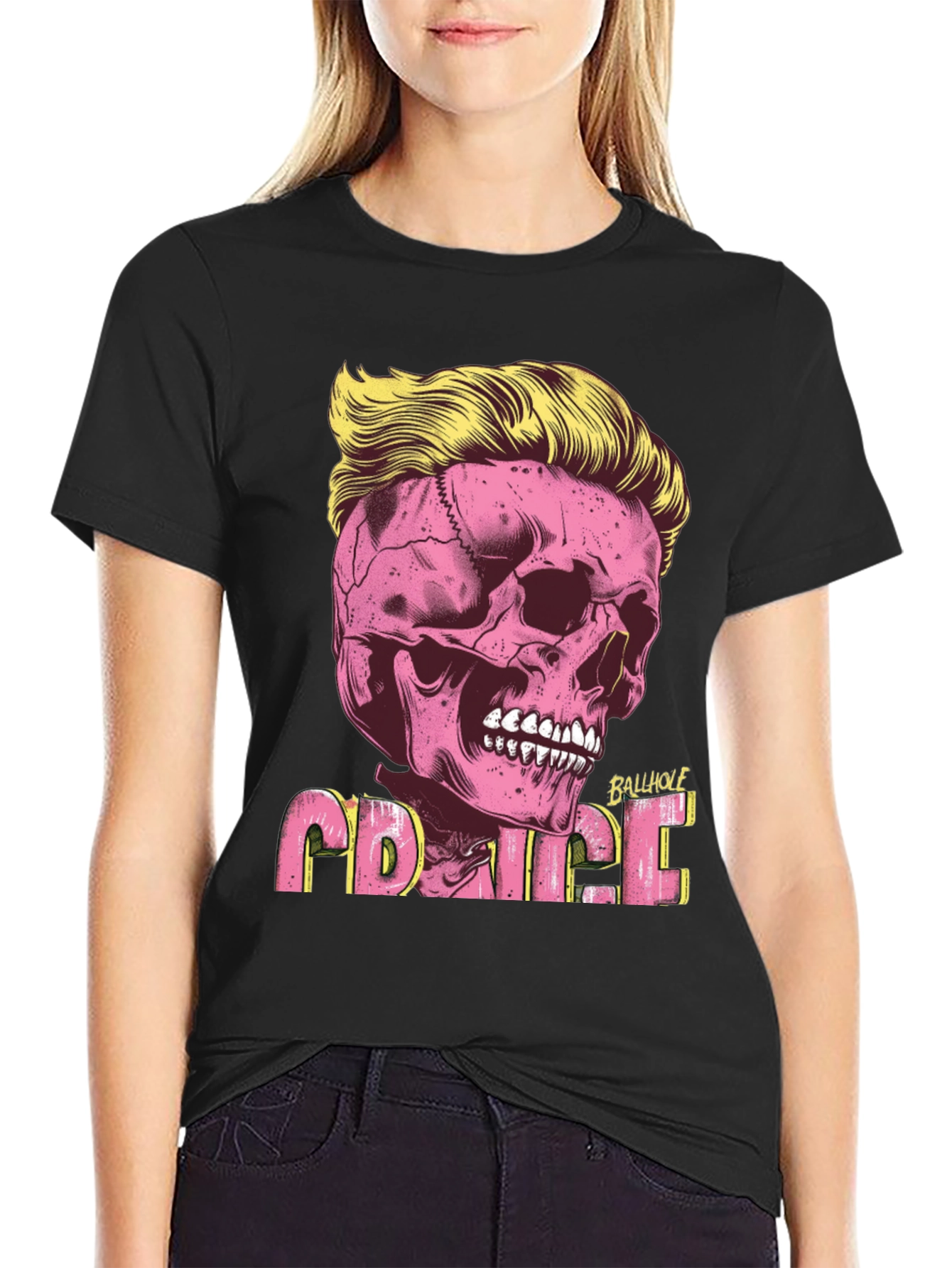 Black Skull with Hair T-shirt view 2