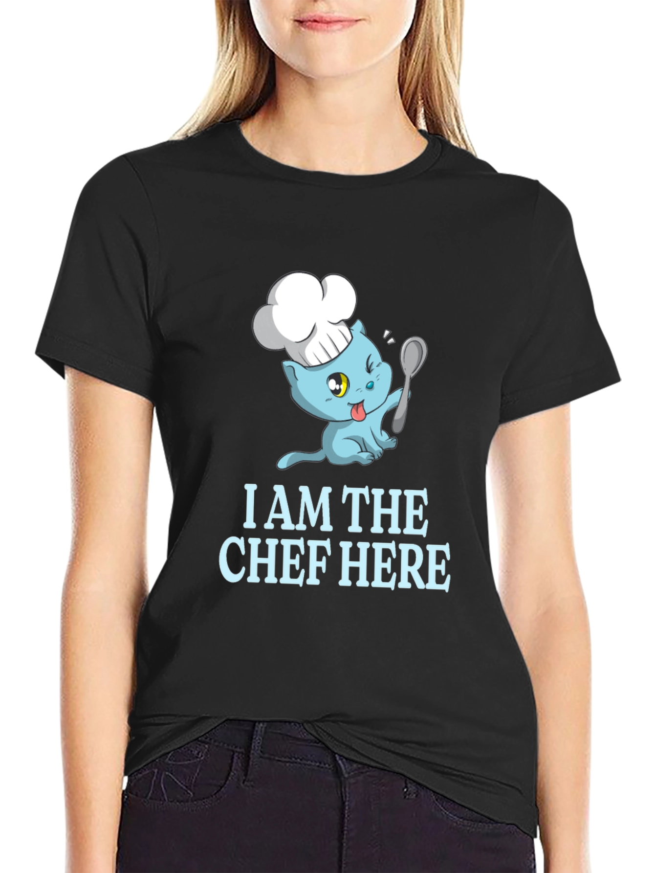 Black Chef Cat Graphic T-Shirt - Funny Foodie Tee view 2
