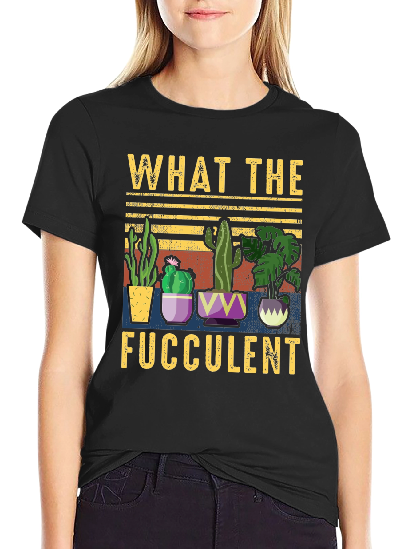 Black What the Fucculent T-Shirt Funny Succulent Plant Lover Tee view 2