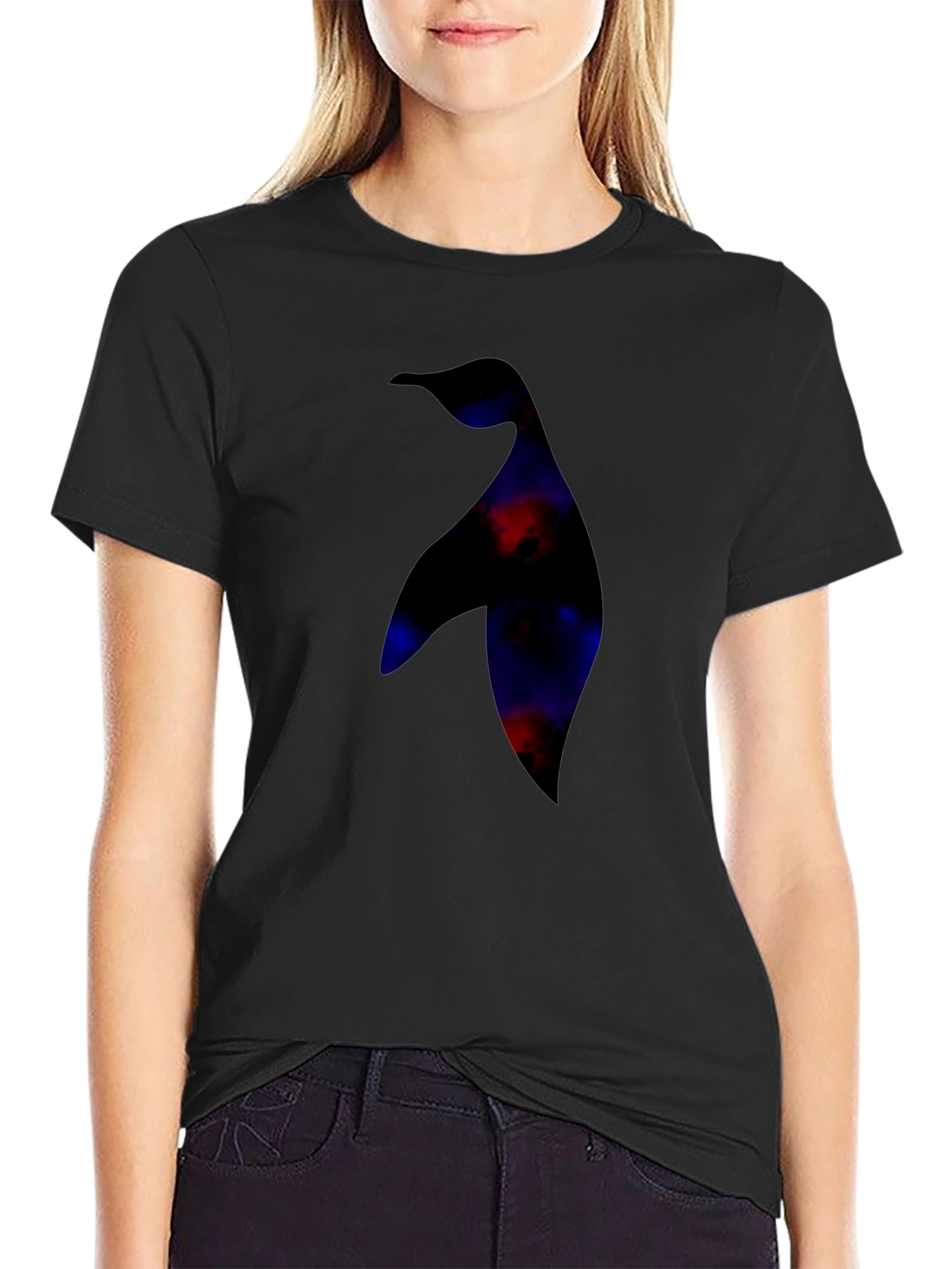 Black Abstract Penguin Graphic Print Black T-Shirt view 2