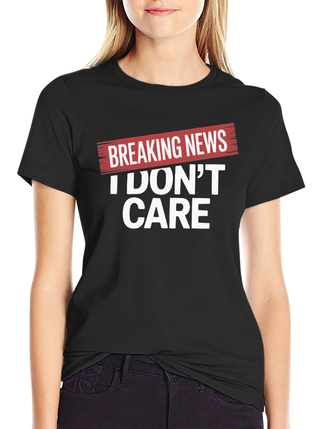 Black Breaking News I Don't Care Black T-Shirt view 2