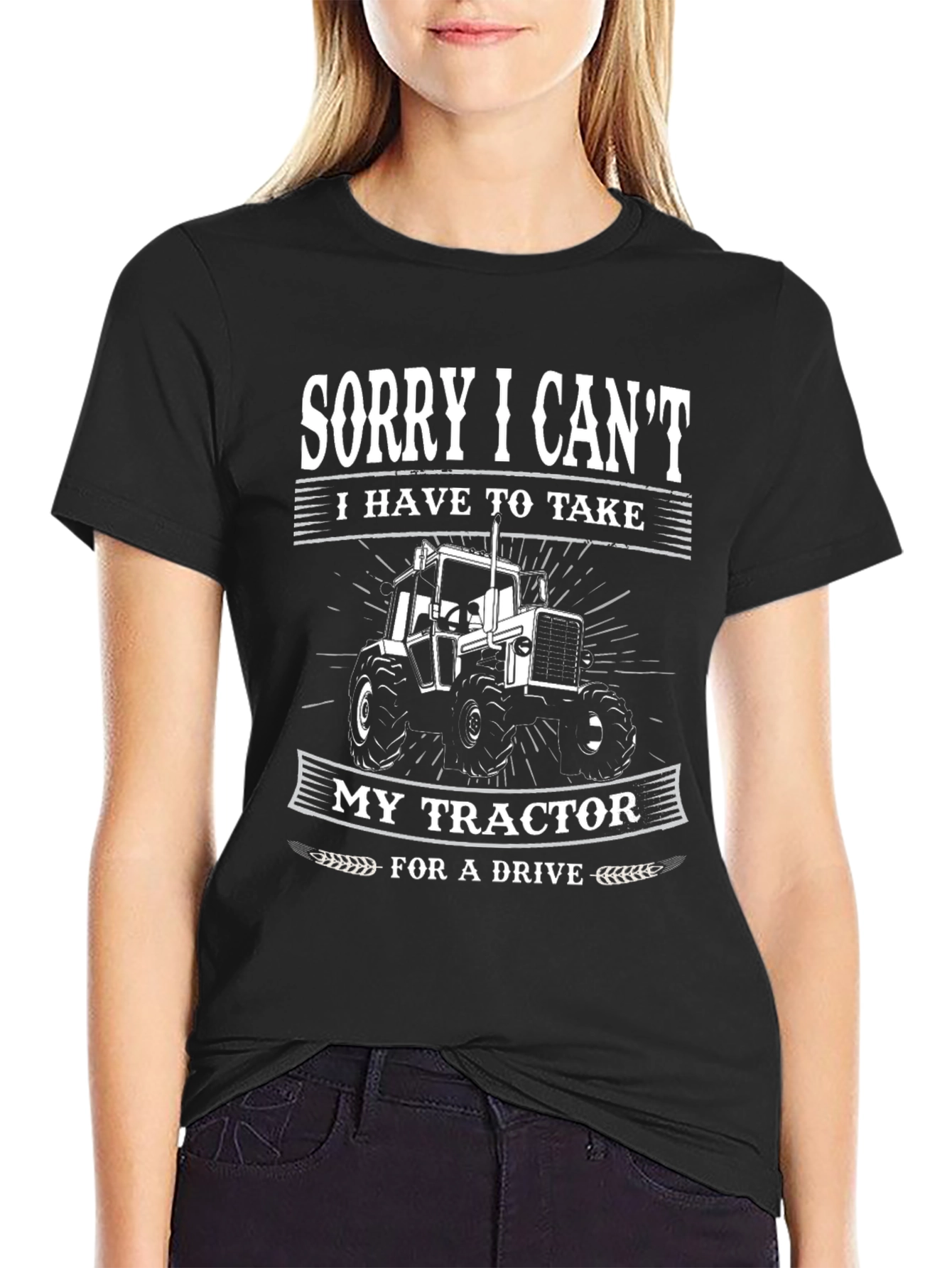 Black Sorry, I Can't, Tractor Graphic Tee view 2