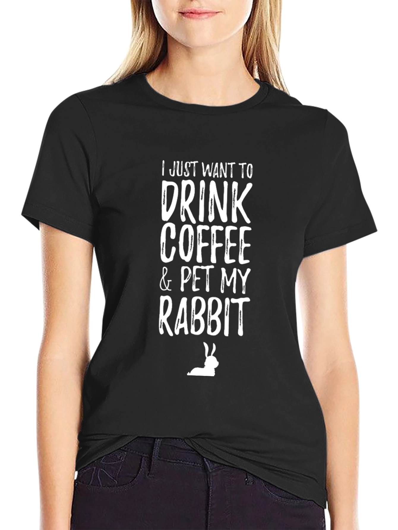 Black Coffee & Rabbit T-Shirt - Black Graphic Tee view 2