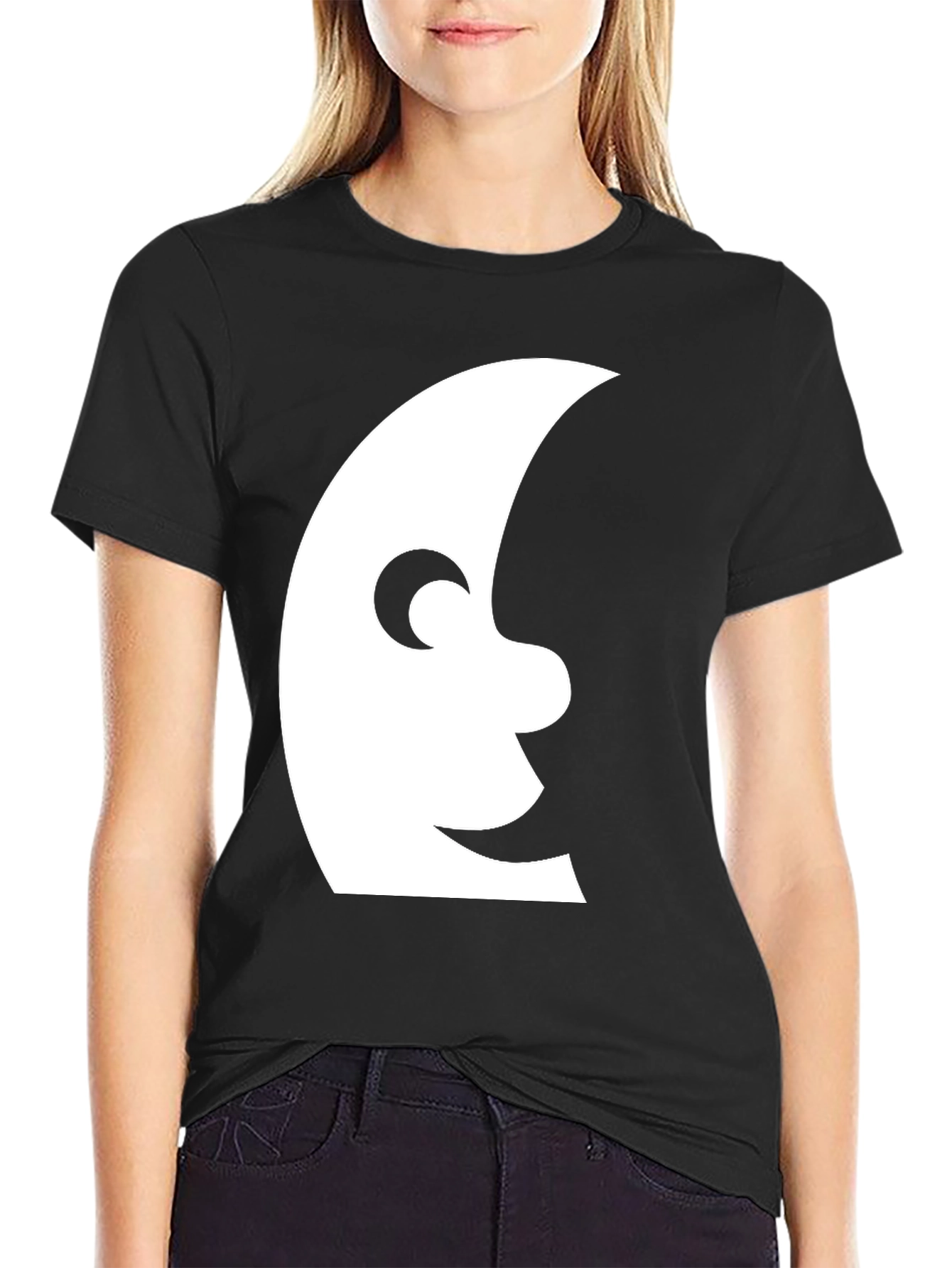 Black Men's Black T-Shirt with Moon Face Graphic view 2