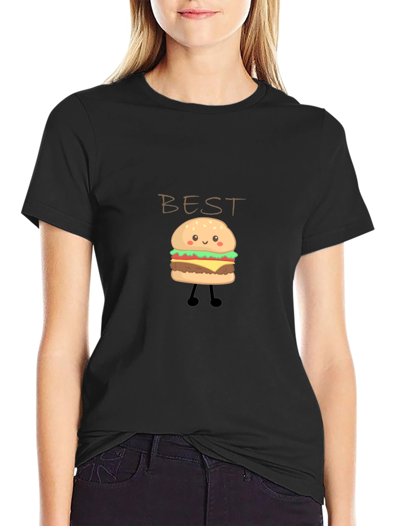 Black Best Burger T-Shirt - Cute Cartoon Foodie Tee view 2