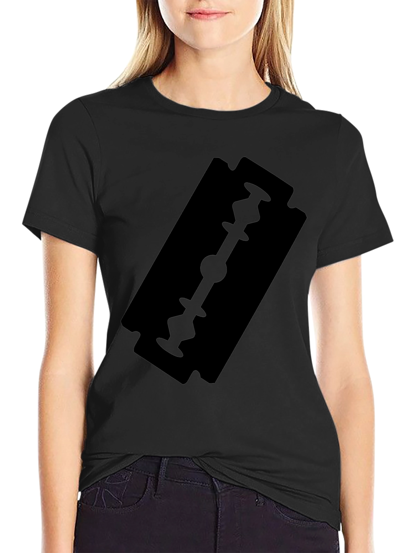 Black Black T-Shirt with Razor Blade Graphic view 2