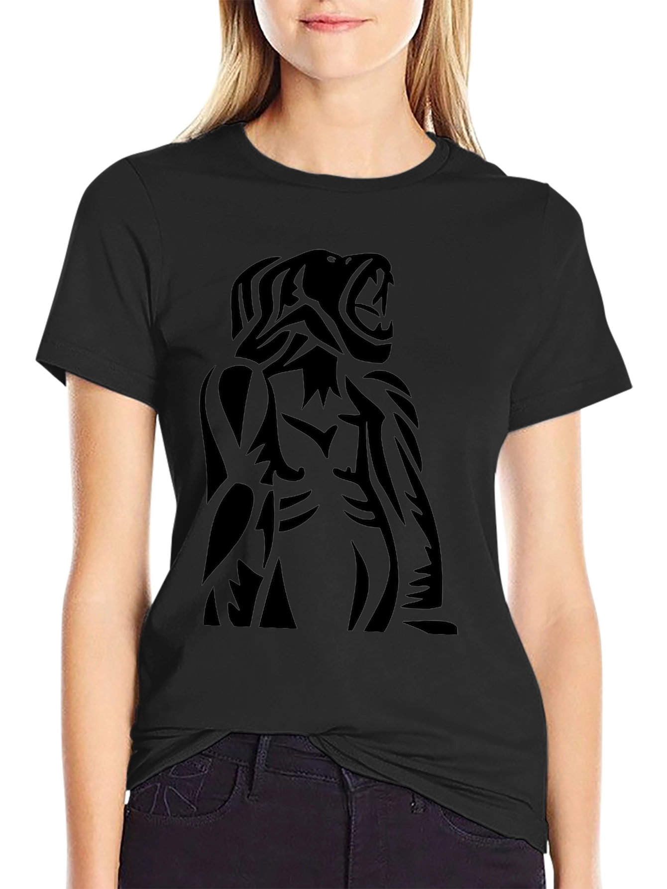 Black Roaring Beast Black Graphic Tee - Bold Statement Shirt view 2