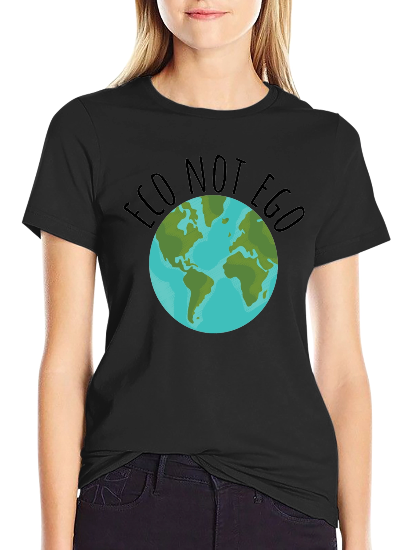 Black Eco Not Ego Earth Graphic Tee - Black view 2