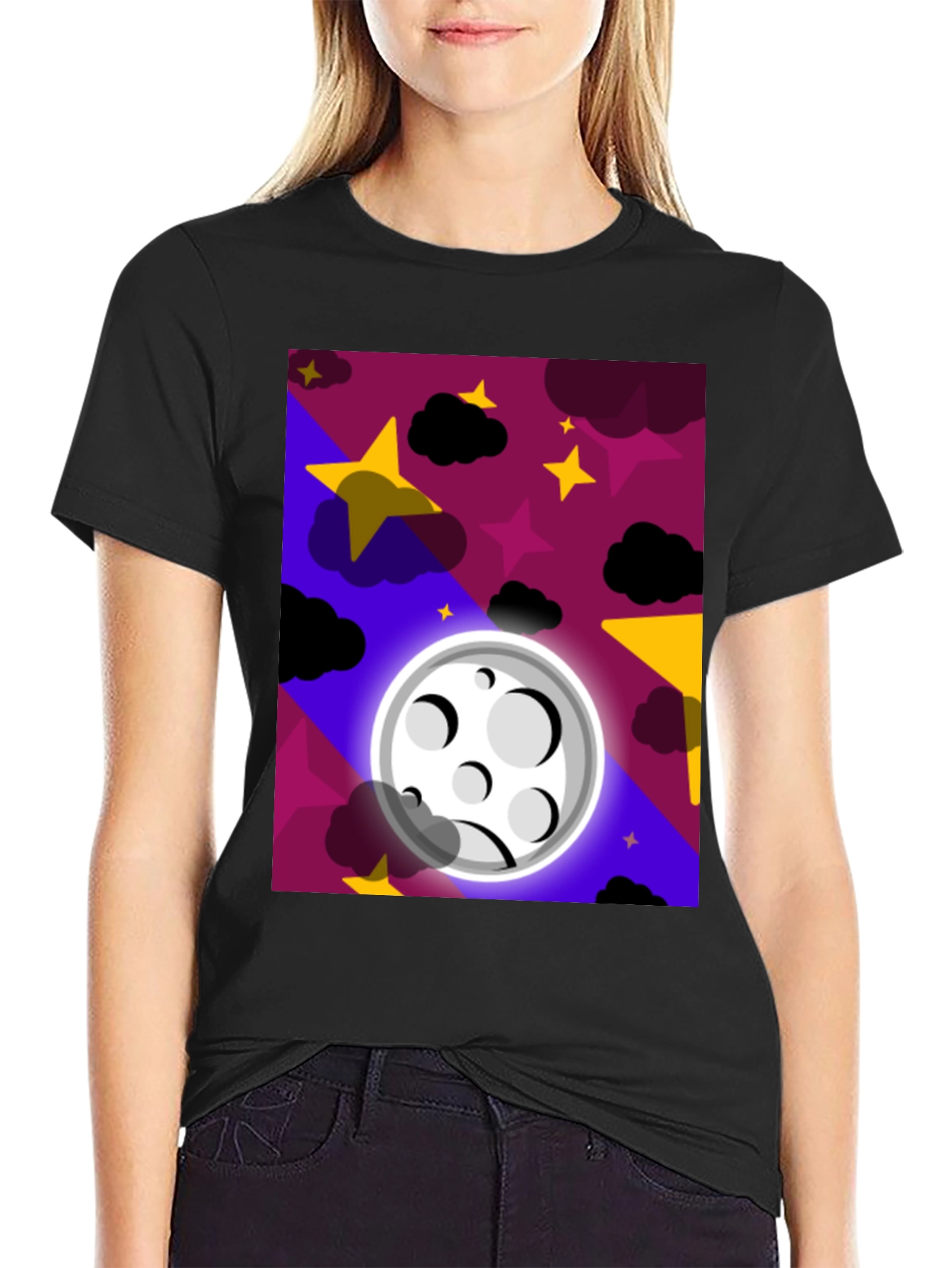 Black Celestial Dreams T-Shirt - Starry Night Moon Design view 2