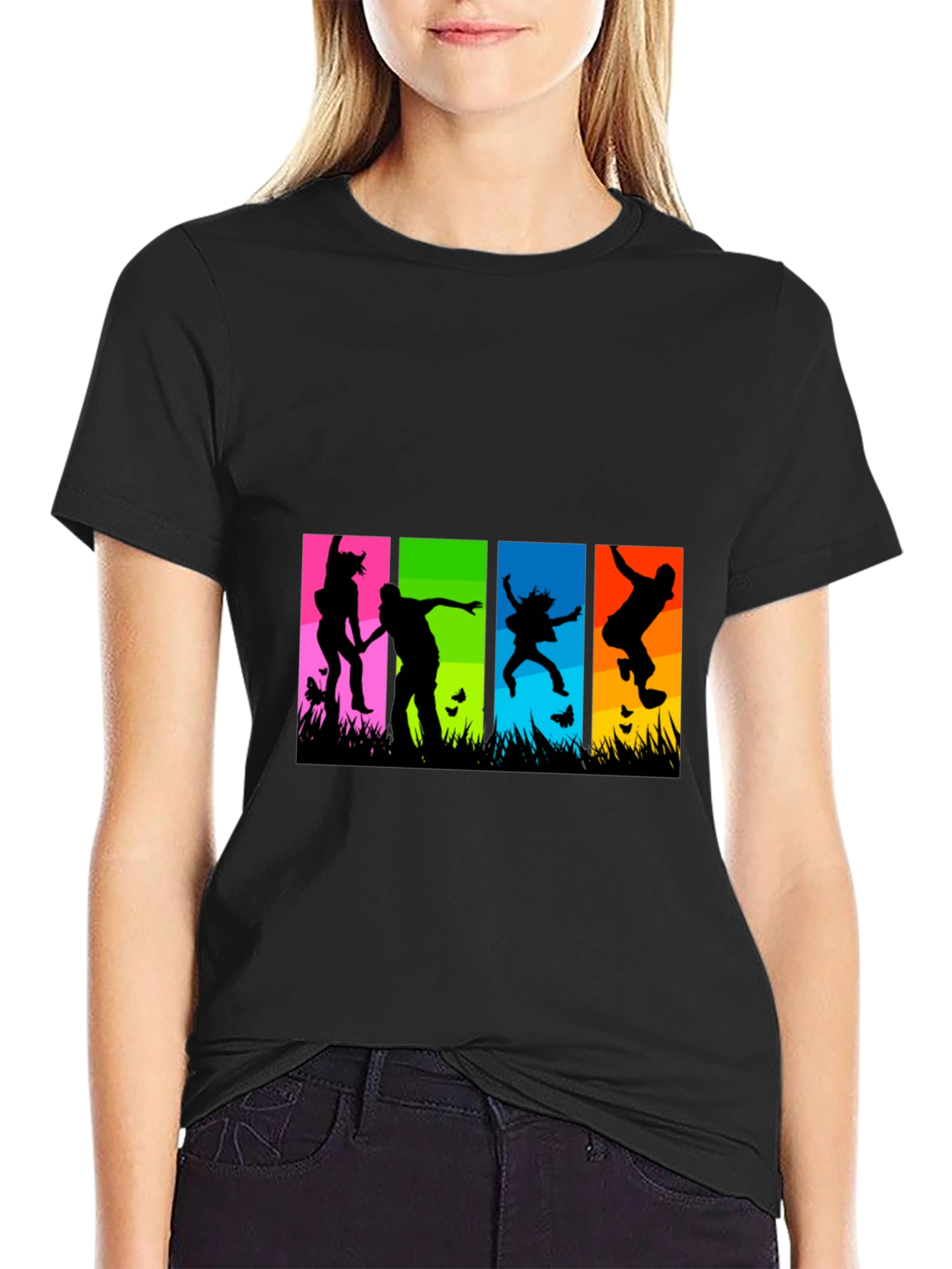 Black Colorful Silhouette Jumpers Black T-Shirt view 2