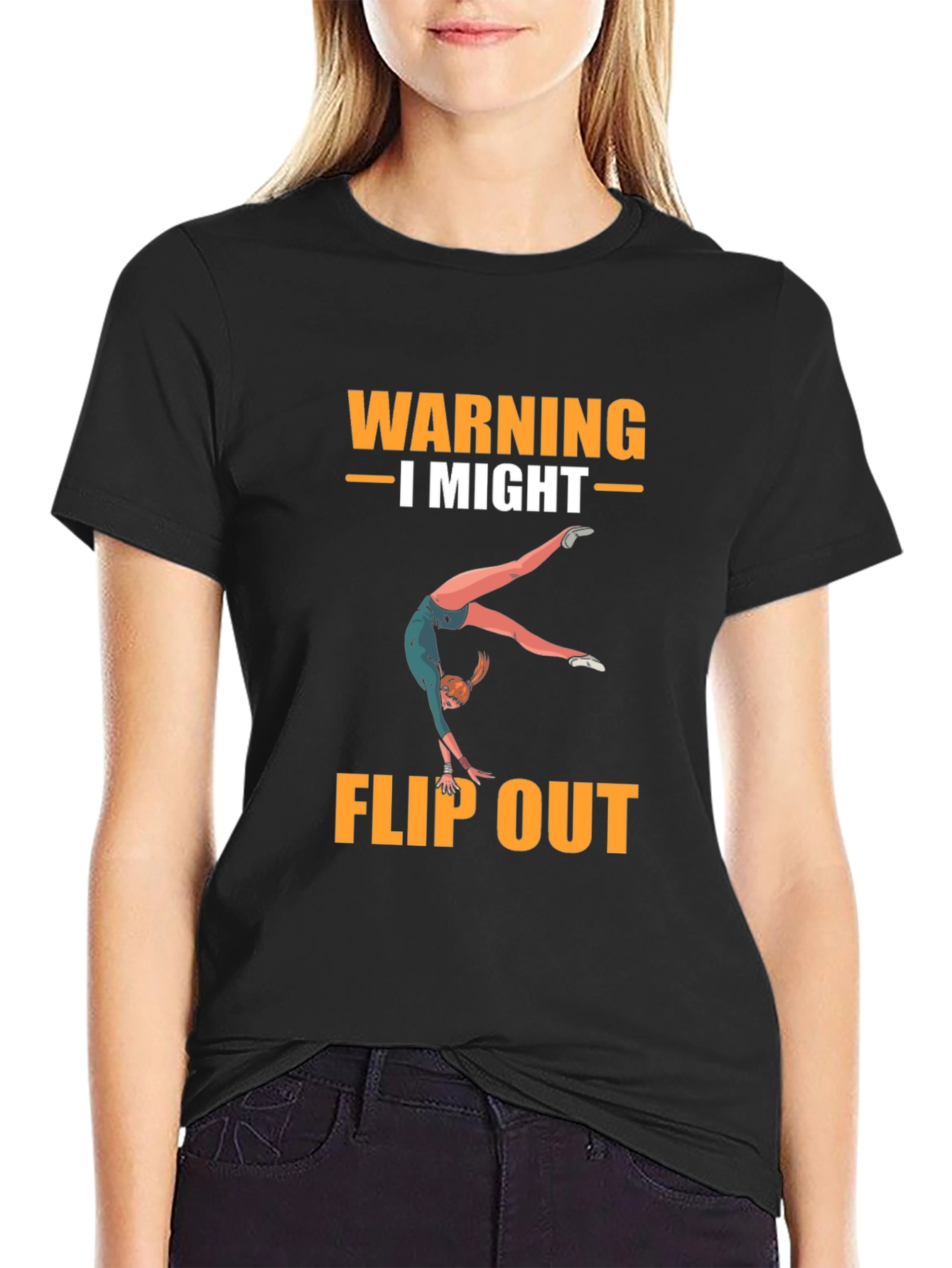 Black Warning I Might Flip Out T-Shirt view 2