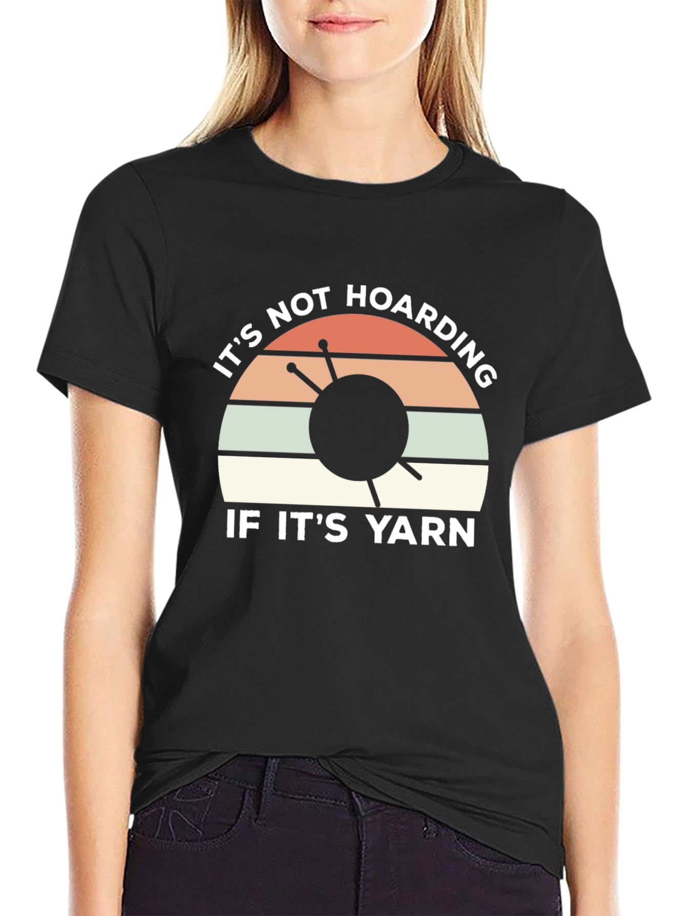 Black It's Not Hoarding If It's Yarn T-Shirt view 2