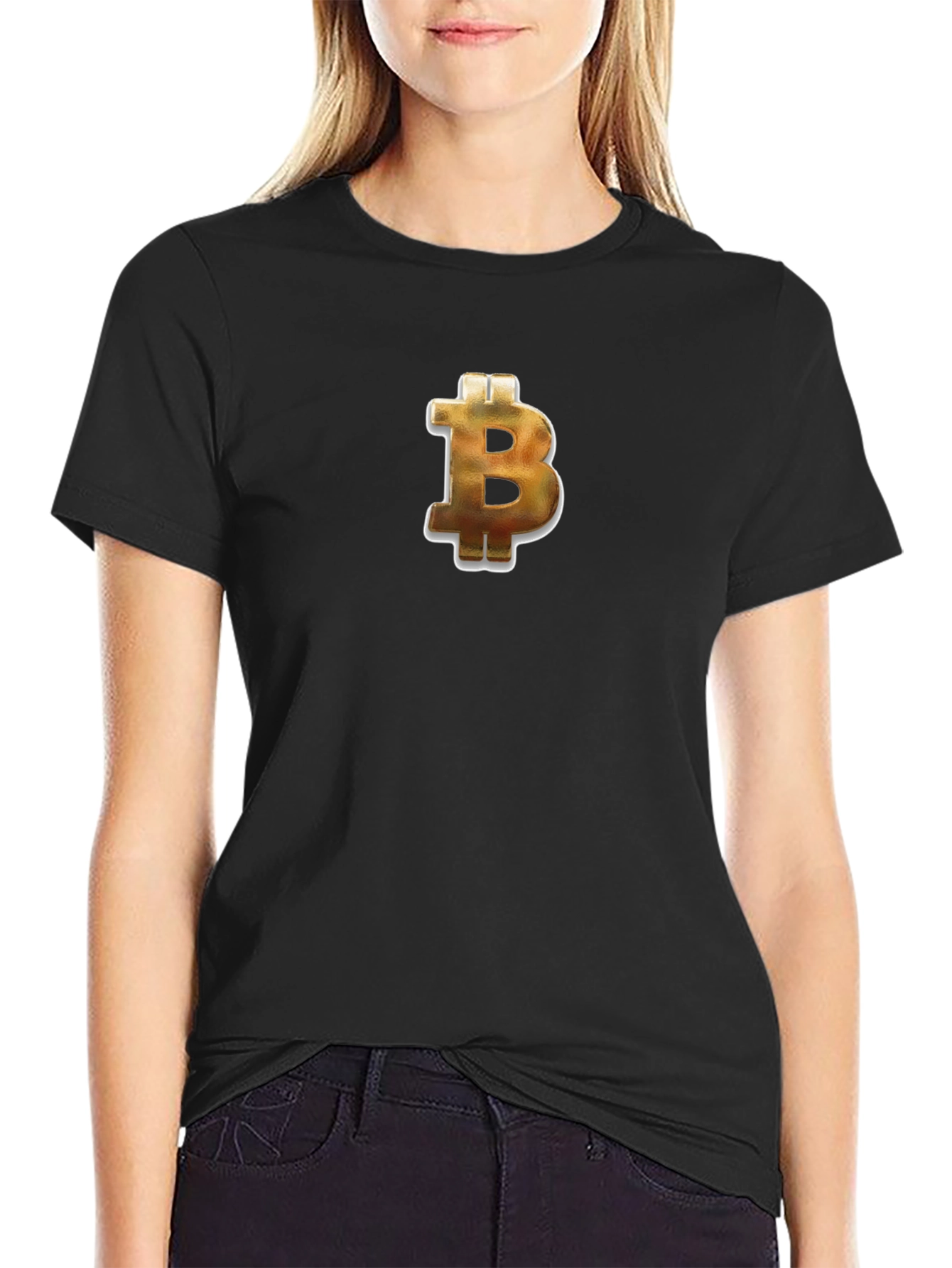 Black Bitcoin Logo Black T-Shirt - Crypto Enthusiast Tee view 2