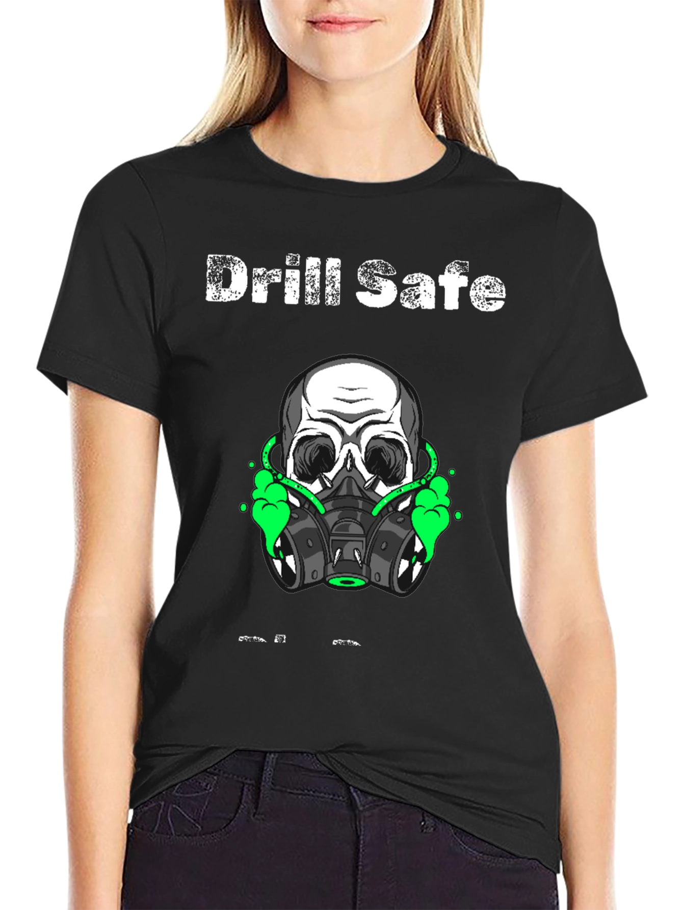 Black Drill Safe Skull Graphic Black T-Shirt view 2