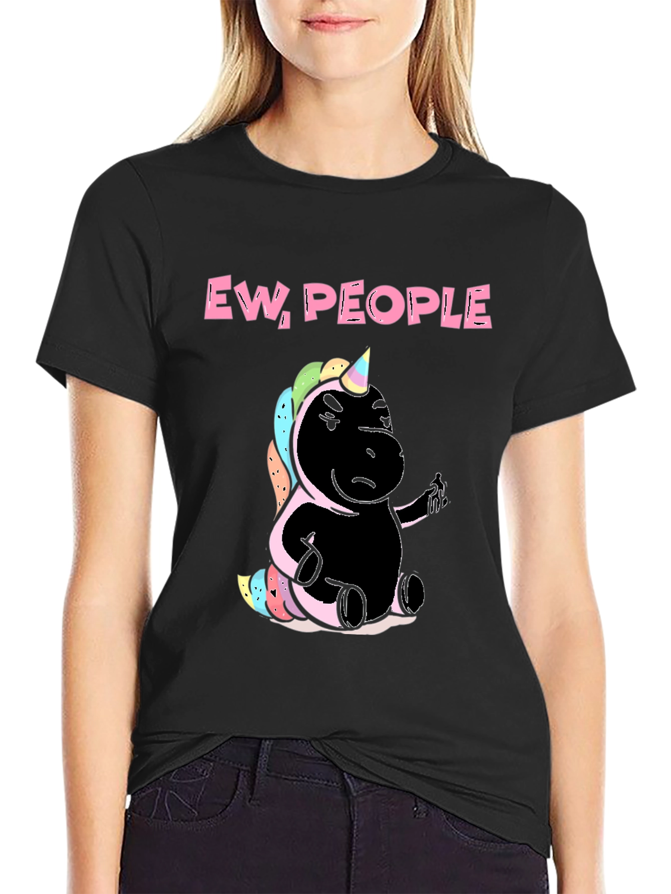 Black Ew People Unicorn Graphic Tee - Black Cotton T-Shirt view 2