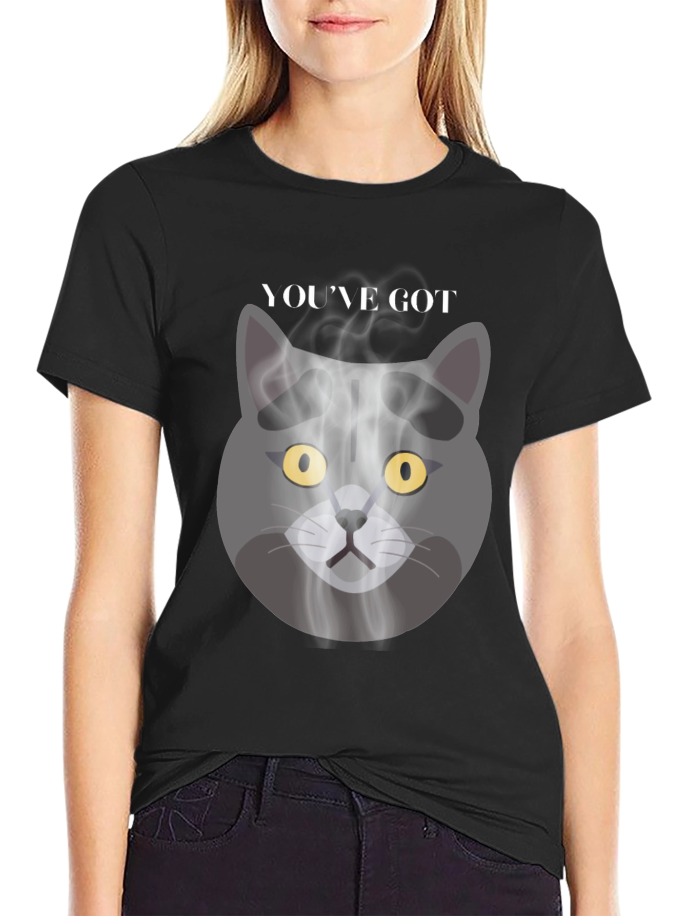 Black Smoky Cat Graphic Tee - You've Got Mail Vibes view 2