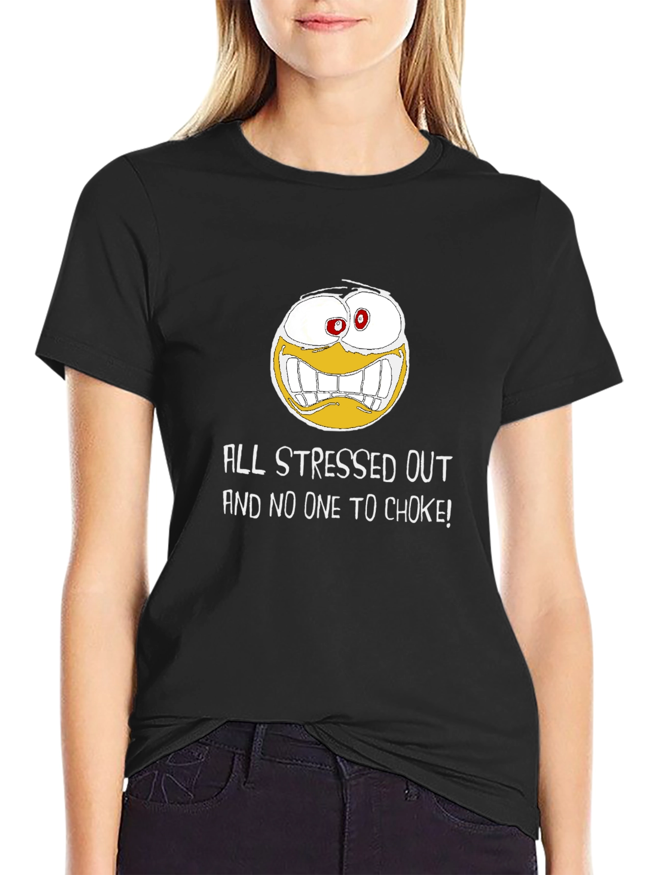 Black Stressed Out Graphic T-Shirt - Funny Emoji Design view 2