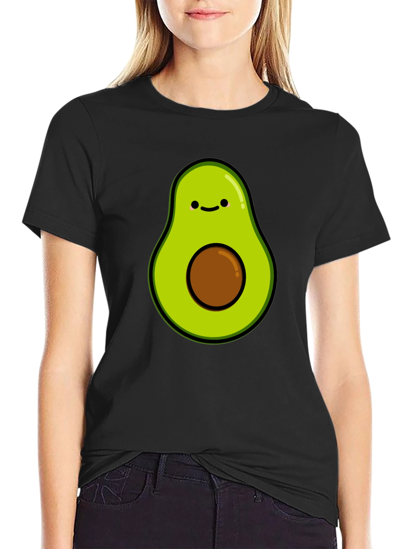 Black Cute Avocado Graphic T-Shirt - Black view 2