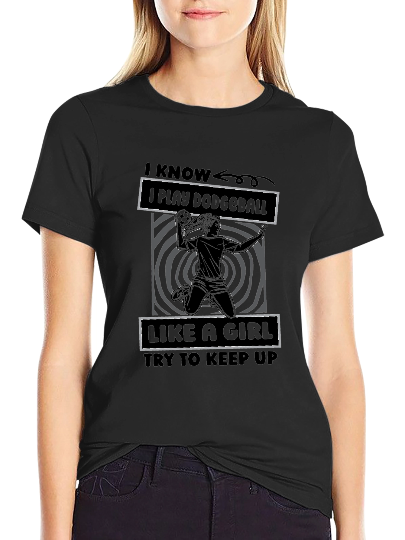 Black Dodgeball Like A Girl Graphic T-Shirt view 2