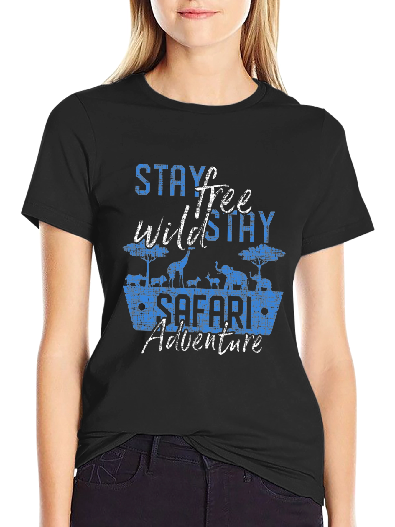 Black Stay Wild Free Safari Adventure Graphic Tee view 2