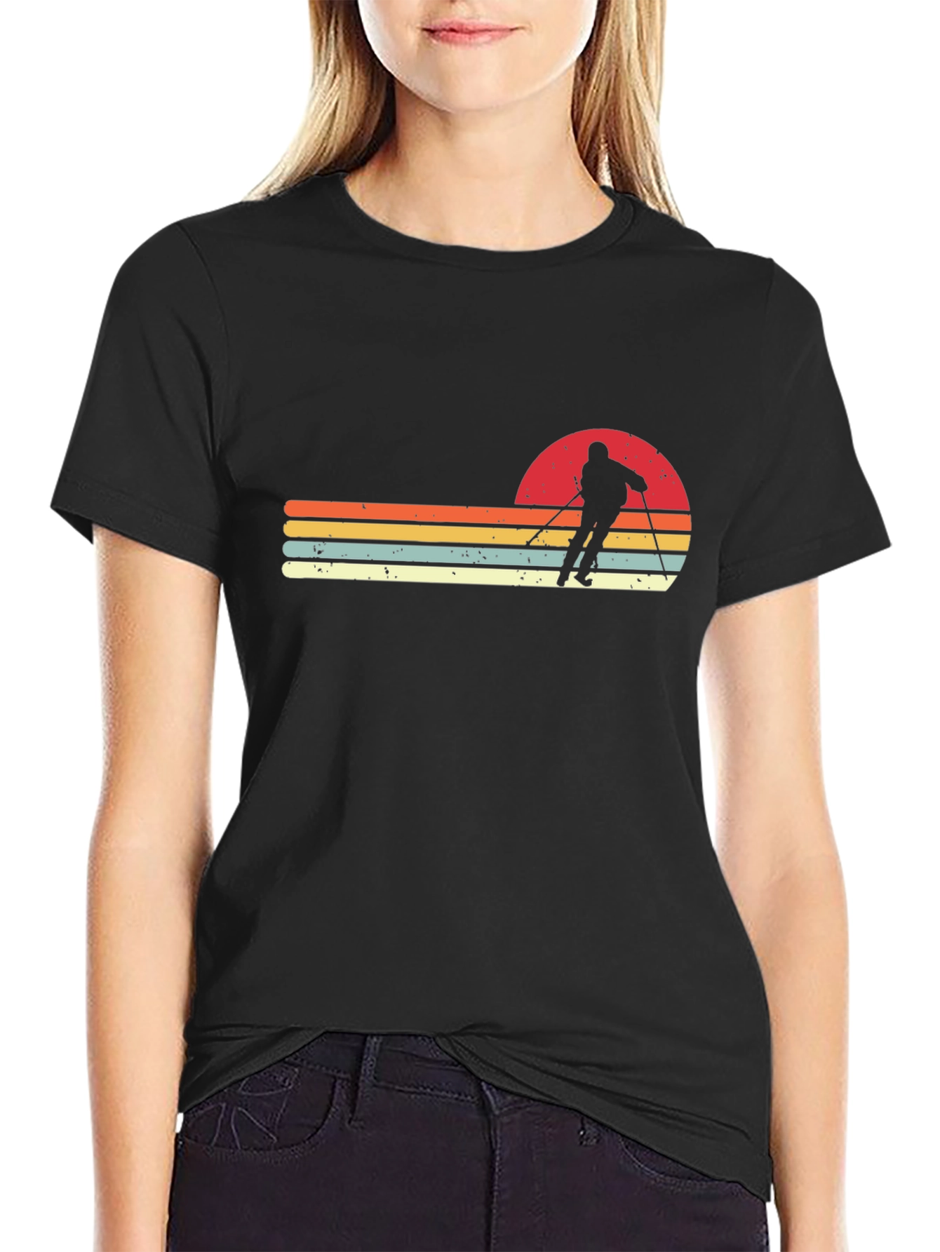 Retro Ski Silhouette T-Shirt - Vintage Style Design - 2